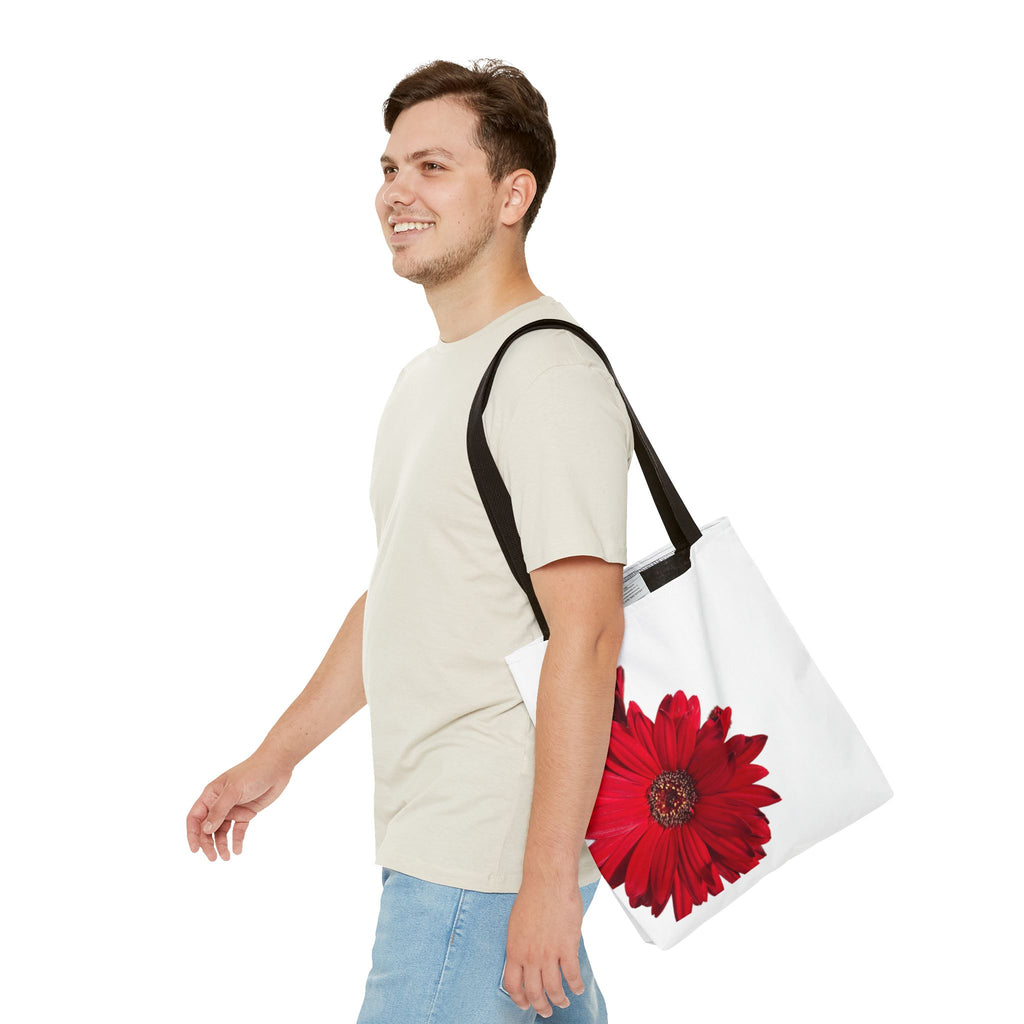 Red Gerbera Floral Tote Bag – Bright Daisy Print Canvas Tote