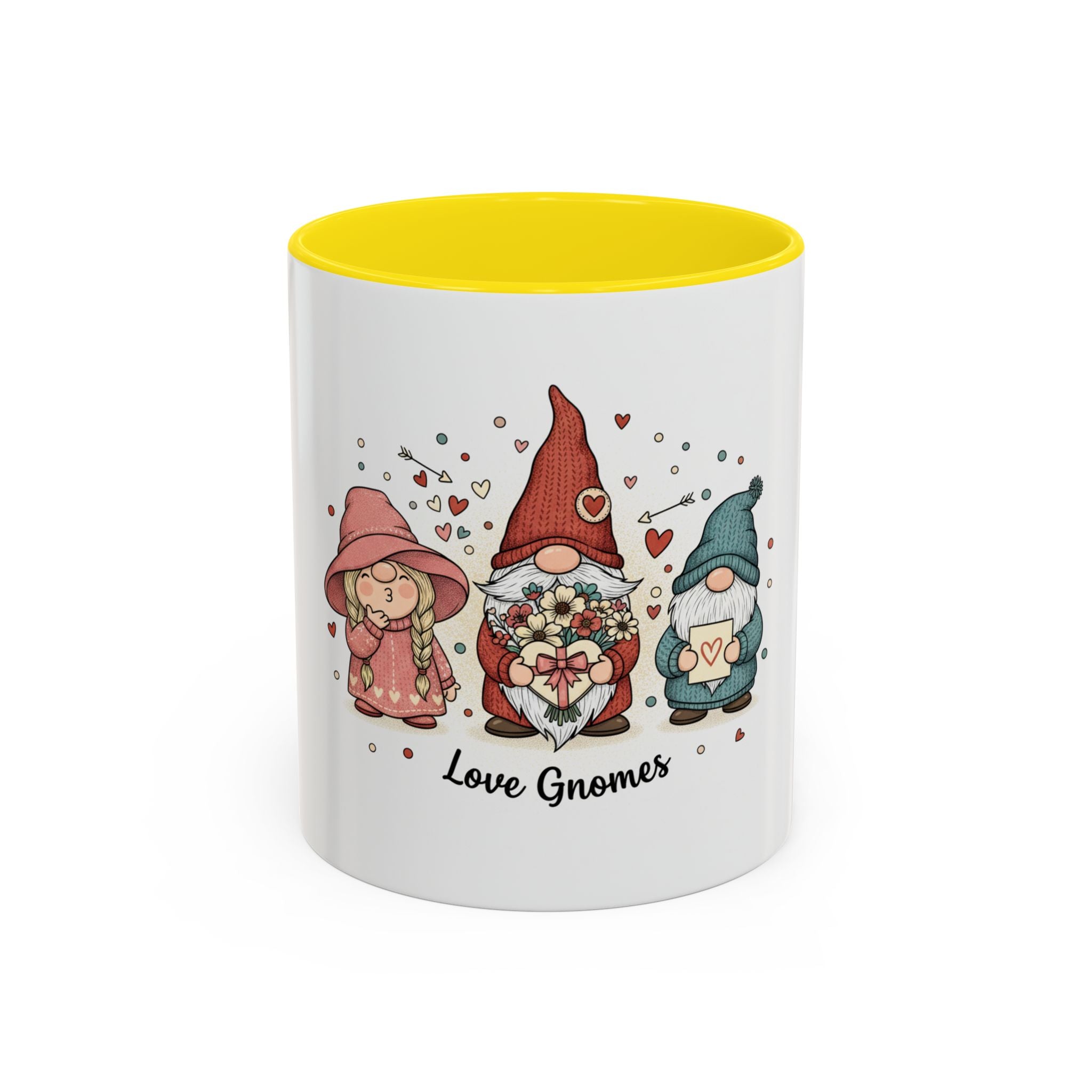 Love Gnomes Accent Coffee Mug — Cute Valentine Heart Gnome Tea Cup (11/15oz)