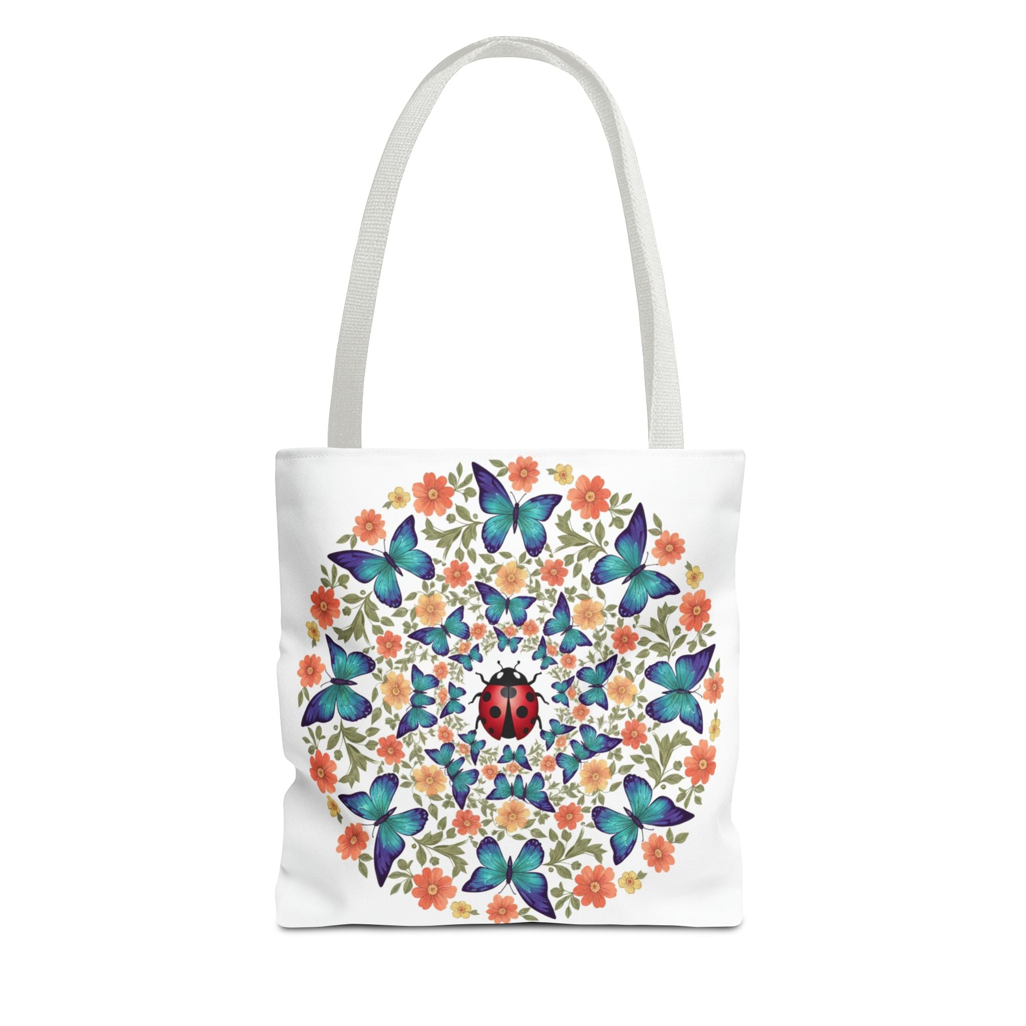 Butterfly & Ladybug Floral Tote Bag – Boho Mandala AOP Beach & Market Bag