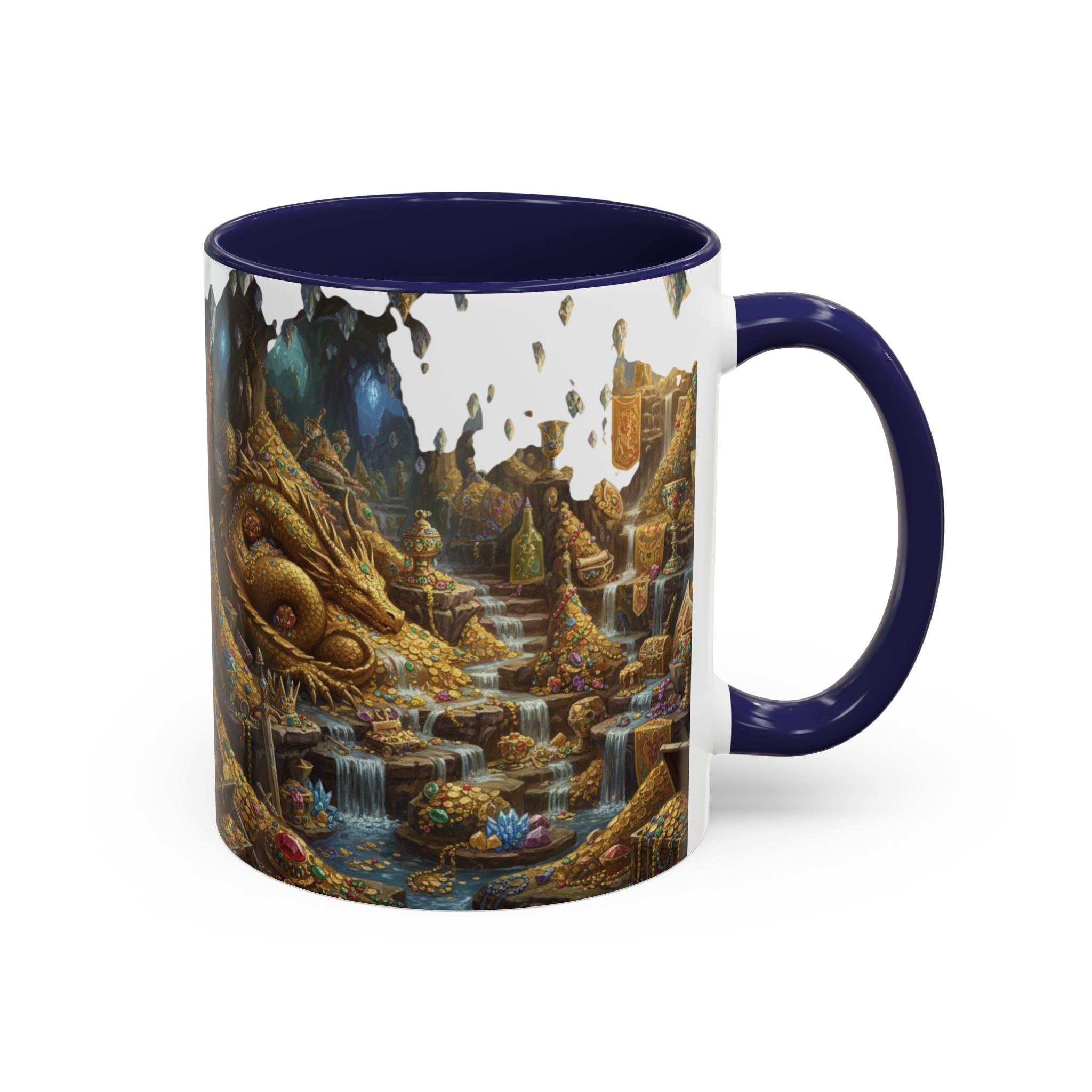 Dragon Hoard Accent Coffee Mug — Fantasy Treasure Landscape (11/15 oz)