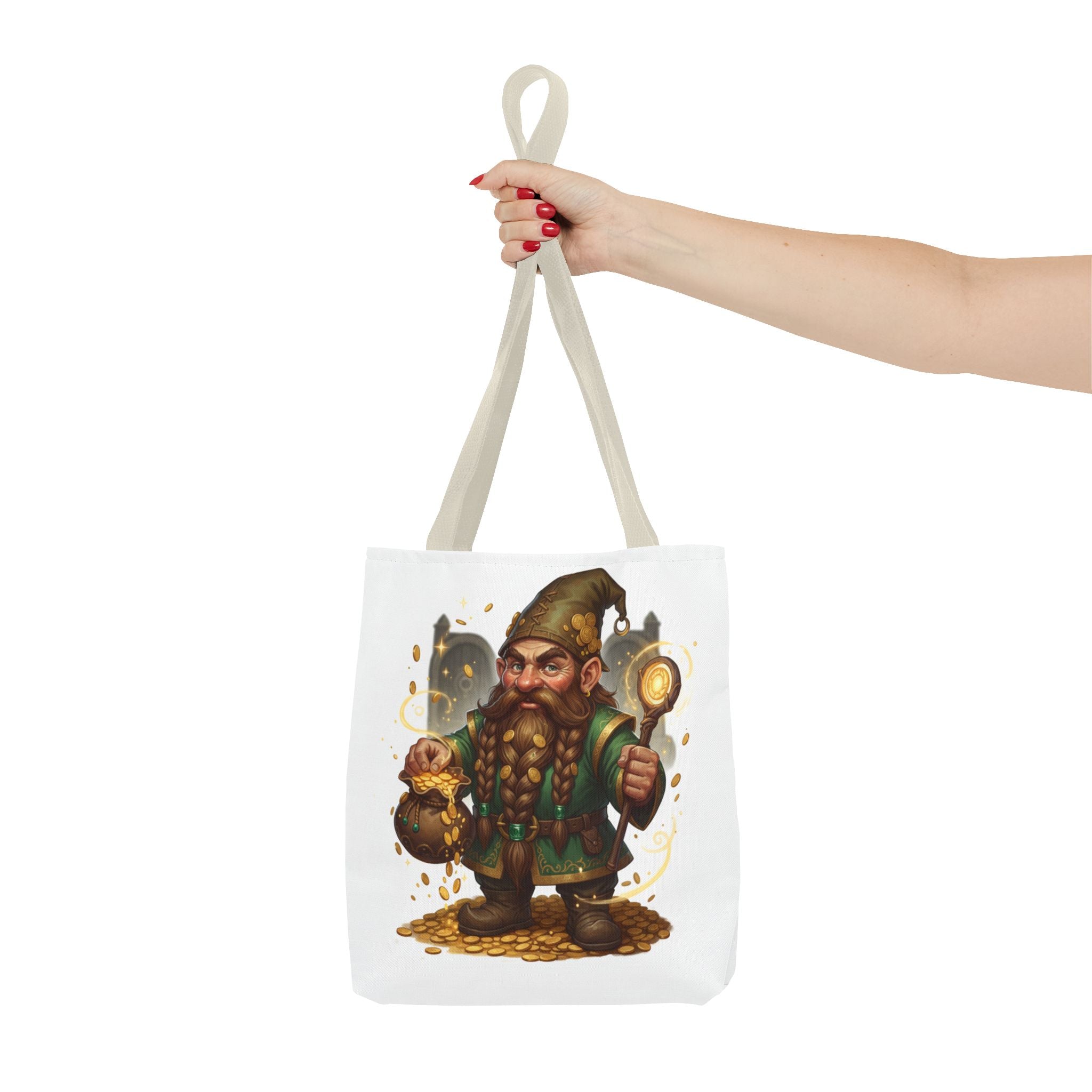 Gnome Goldkeeper Tote Bag – Fantasy Dwarf Coin Lover All-Over Print Tote