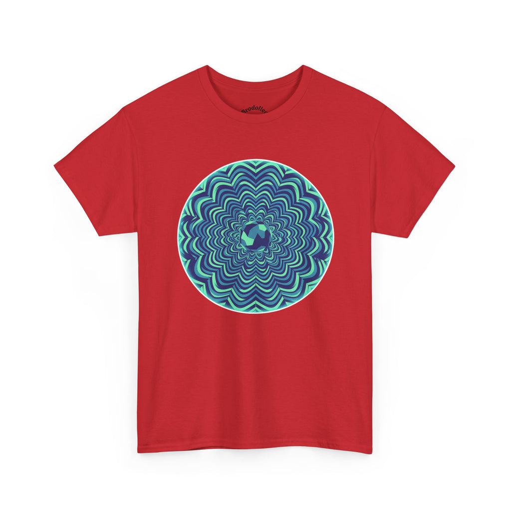 Psychedelic Mandala Tee — Blue Green Optical Spiral T-Shirt