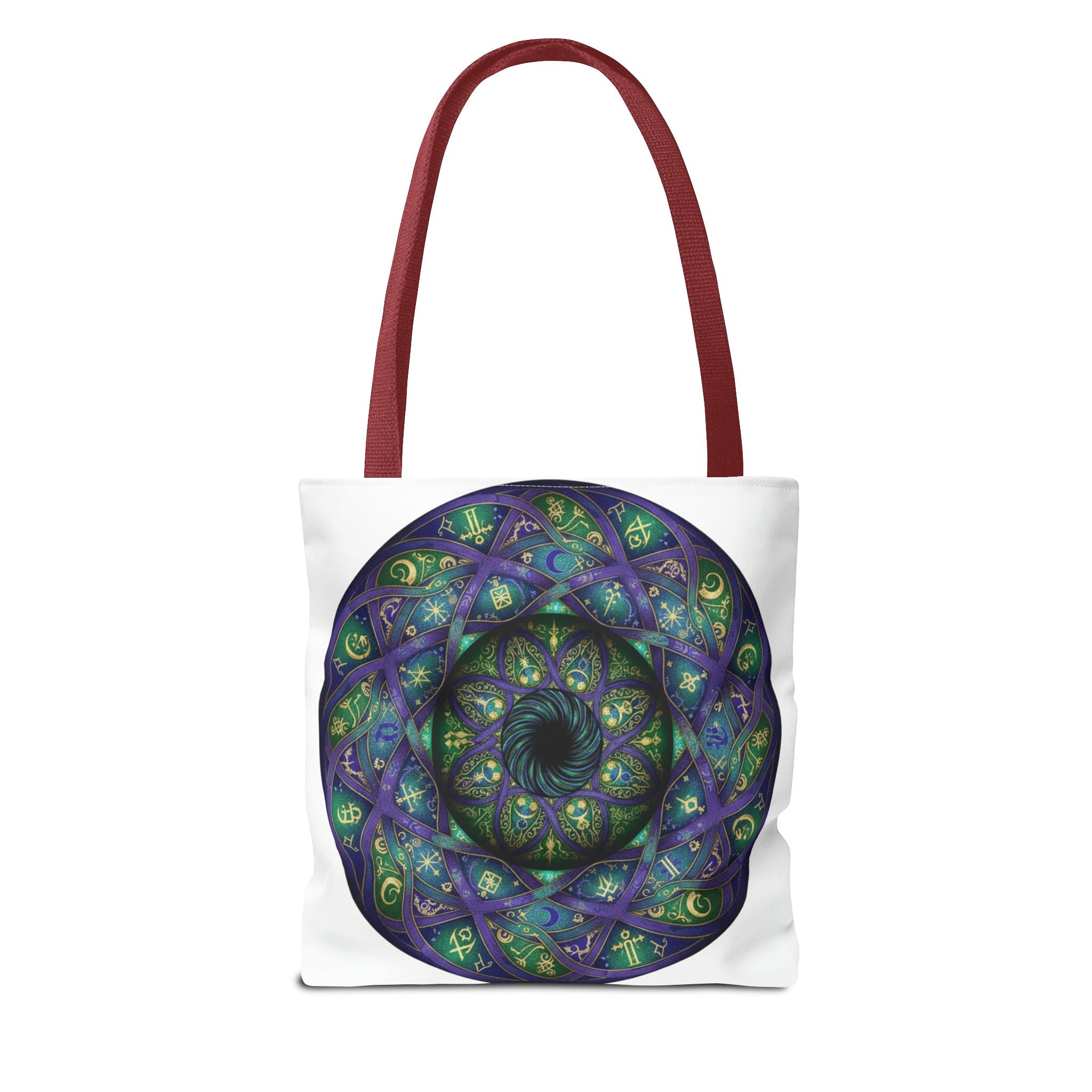 Mystic Mandala Tote Bag — Purple Green Spiral All-Over Print