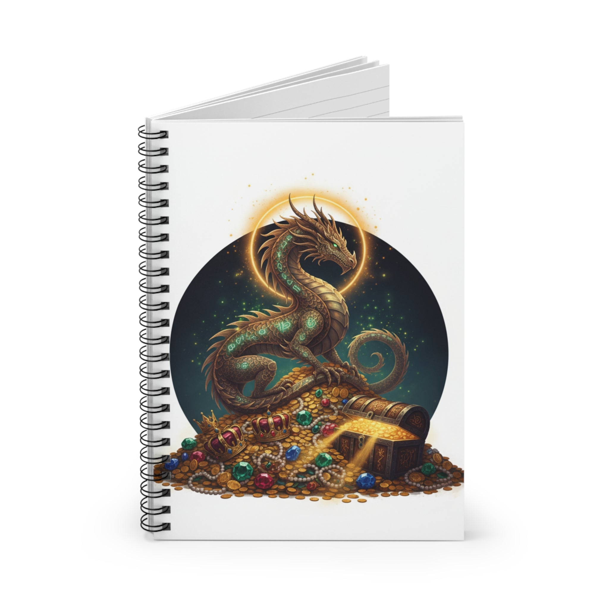 Dragon Treasure Spiral Notebook — Ruled Journal with Fantasy Dragon & Gold Hoard