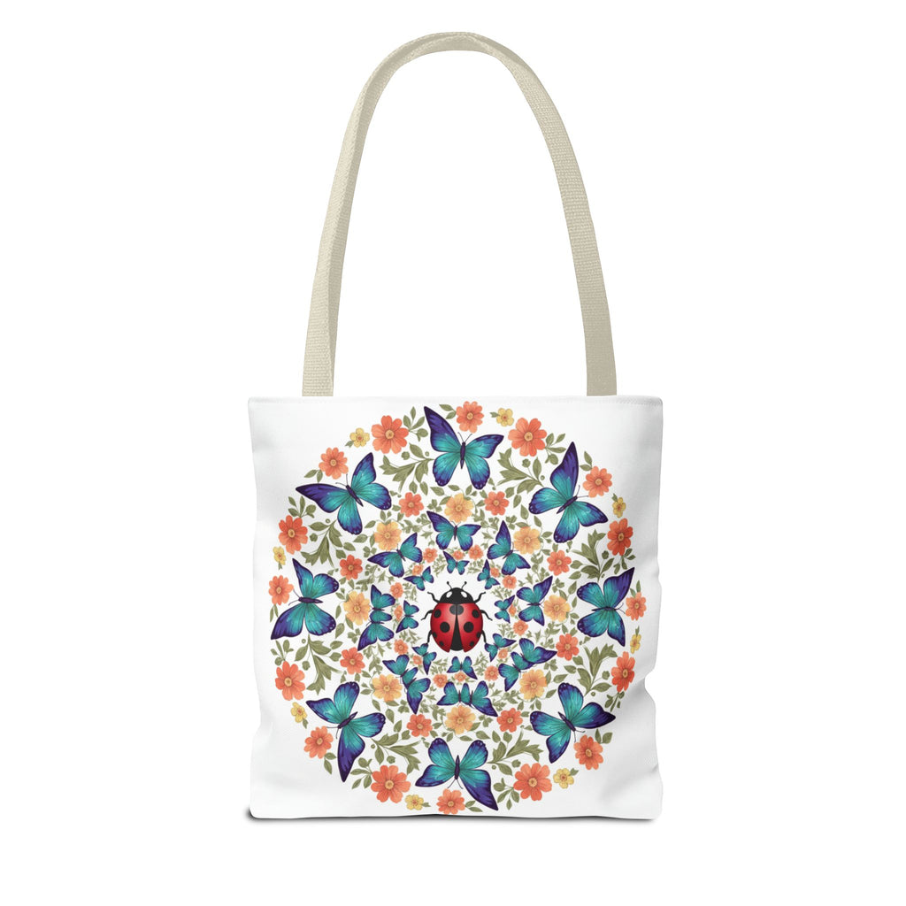 Butterfly & Ladybug Floral Tote Bag – Boho Mandala AOP Beach & Market Bag