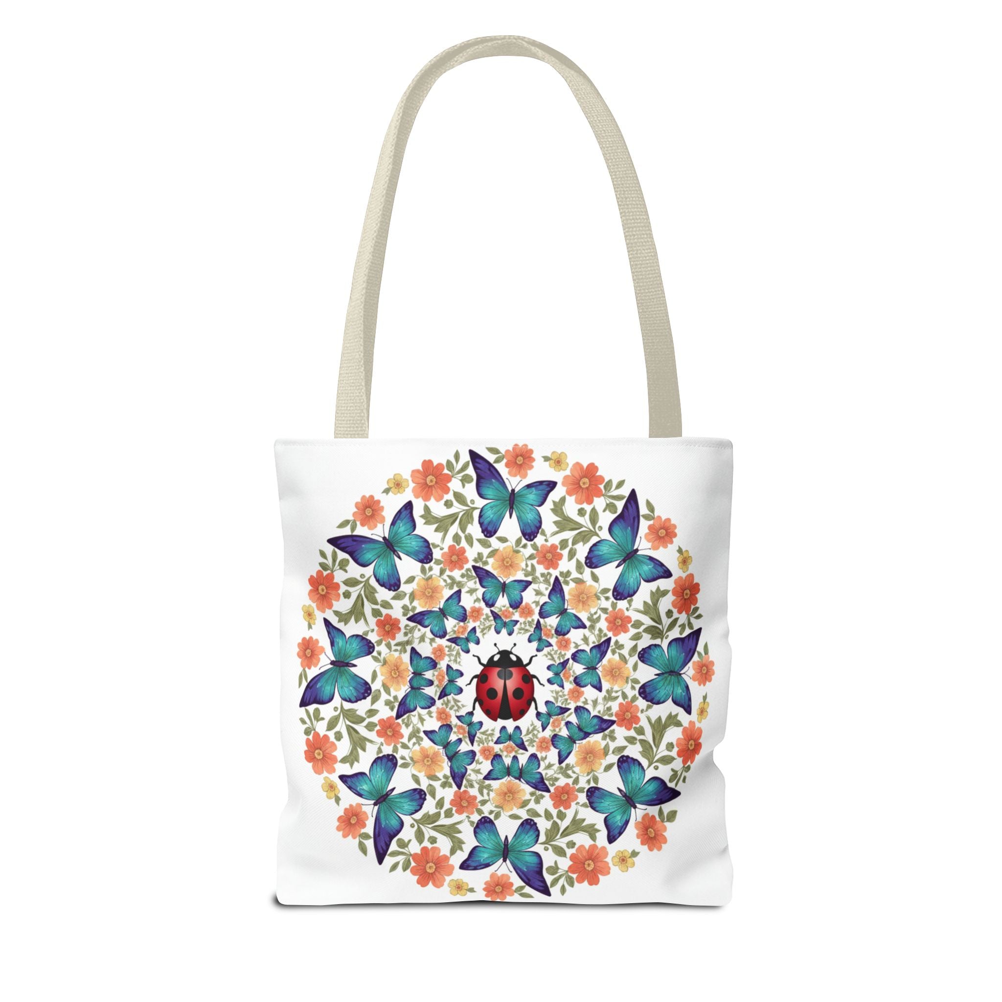 Butterfly & Ladybug Floral Tote Bag – Boho Mandala AOP Beach & Market Bag