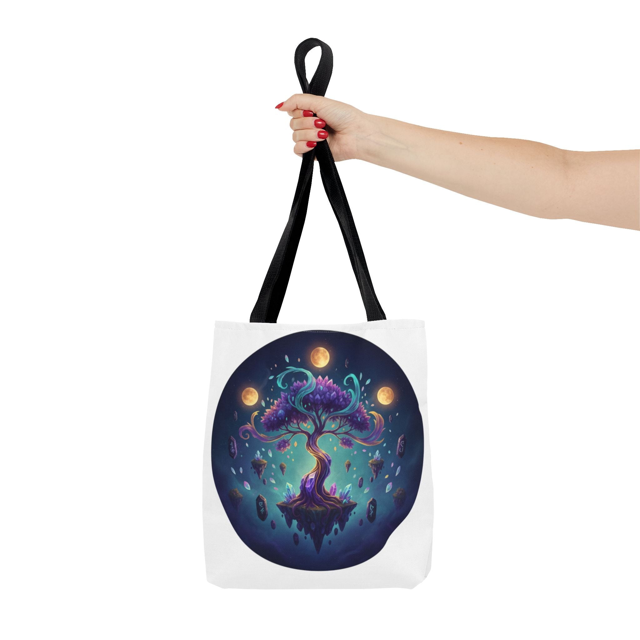 Mystic Floating Tree Tote Bag — Cosmic Moonlight Illustration All-Over Print