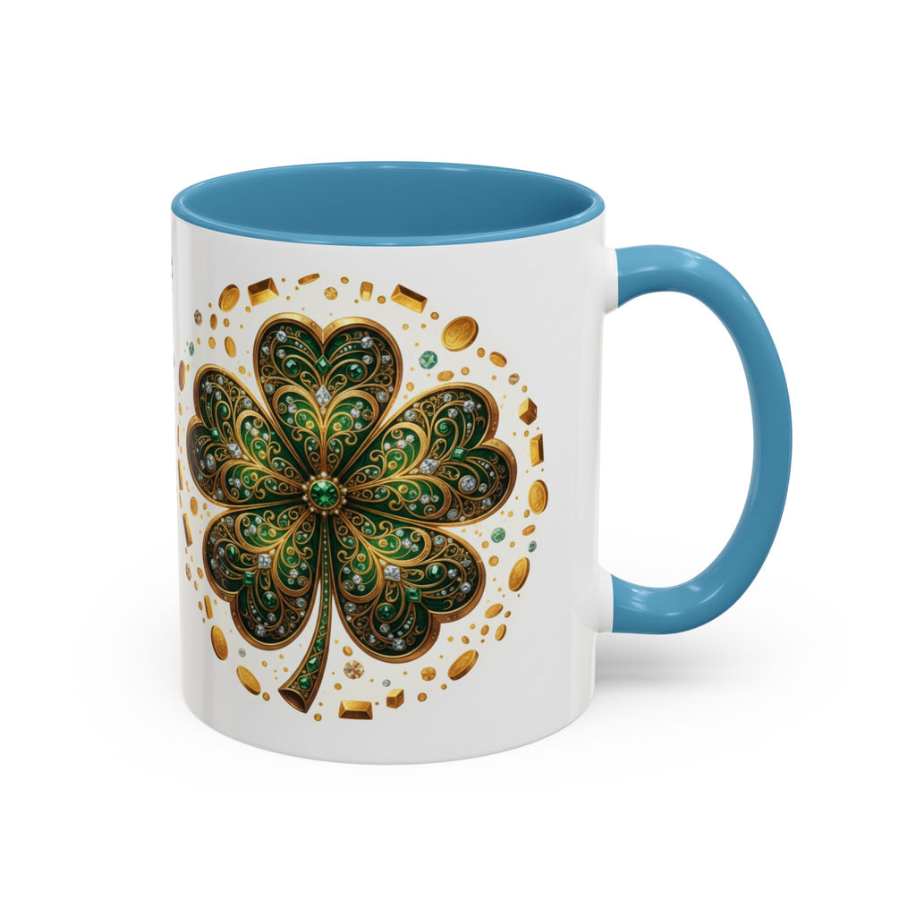 St. Patrick's Shamrock Coffee Mug — "Money Flows to Me" Lucky Charm Accent Mug