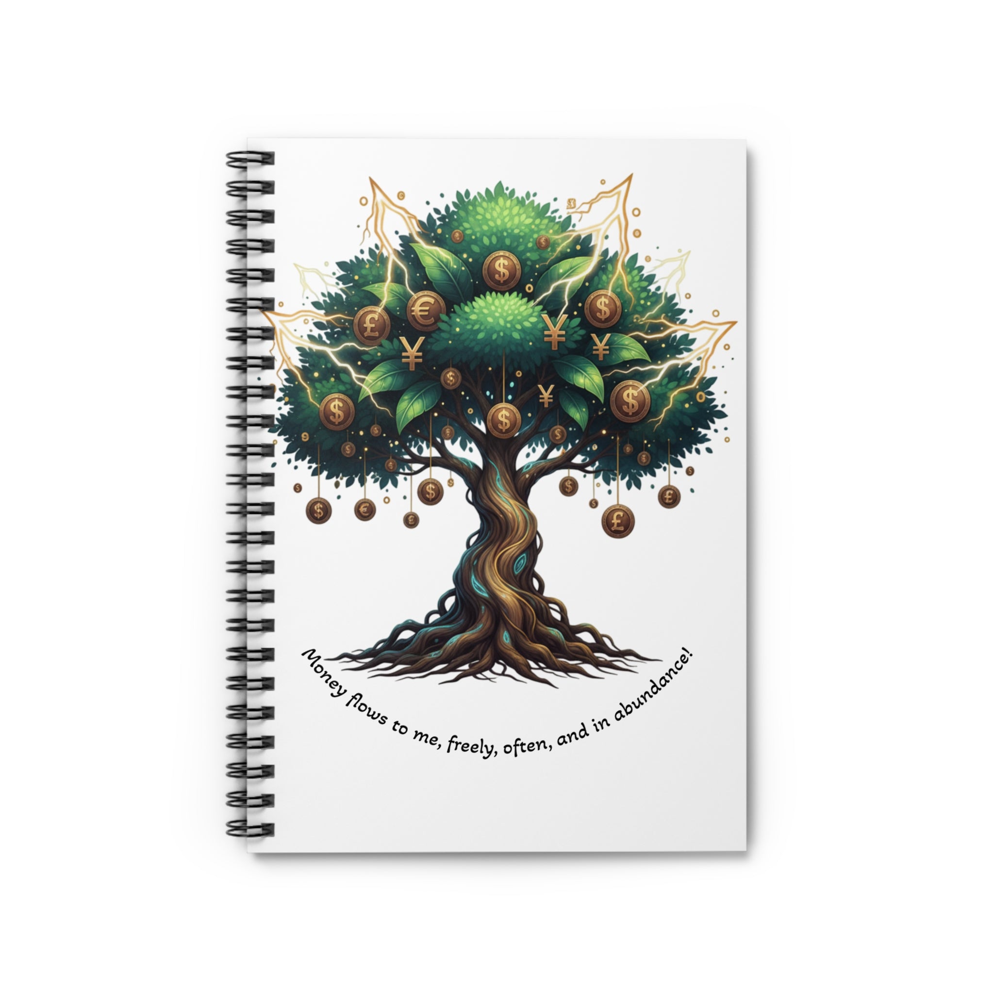 Tree of Abundance Spiral Notebook — Affirmation Ruled Journal for Money Mindset