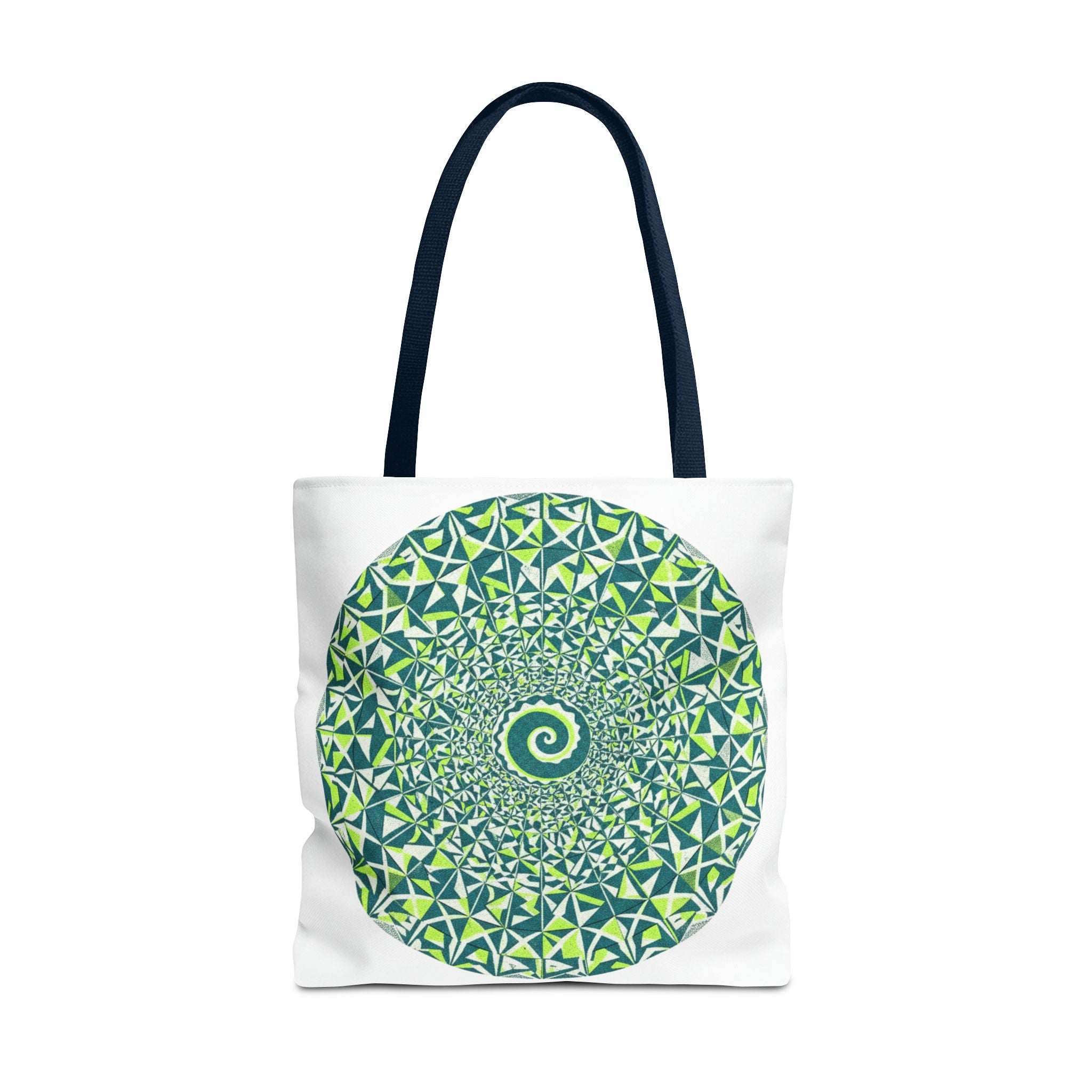 Spiral Mandala Tote Bag — Green Geometric All-Over Print Tote