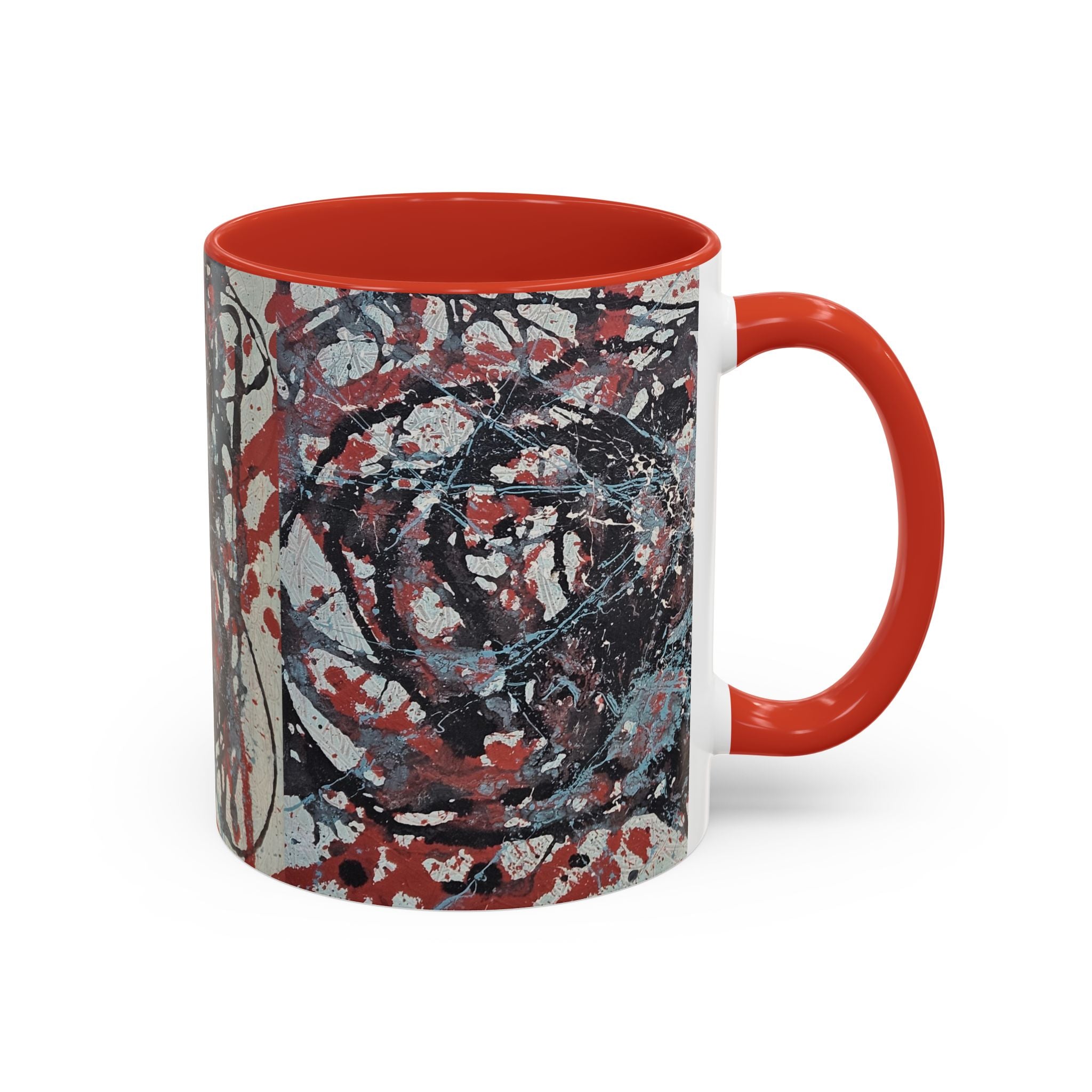 Abstract Splatter Accent Coffee Mug — Red, Black & White Artistic Design (11/15oz)