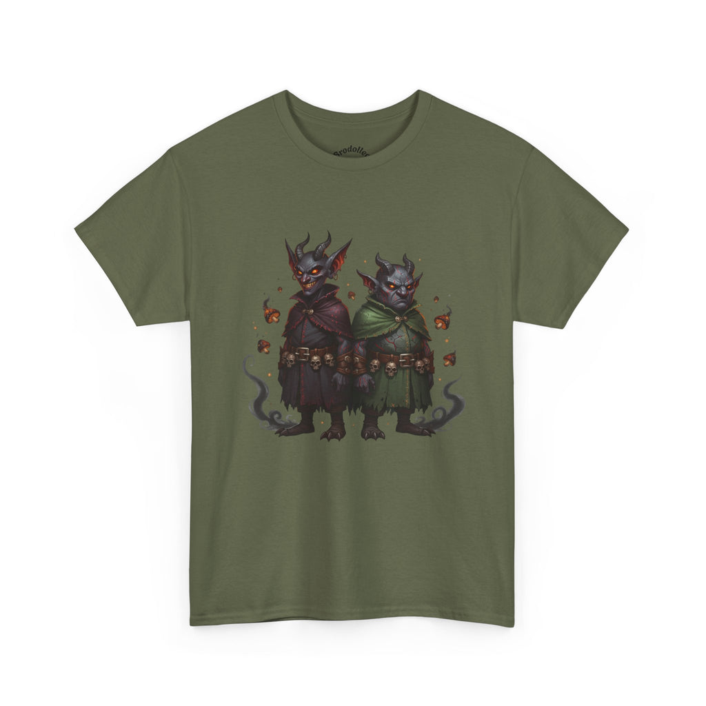 Demonic Twins Graphic Tee — Gothic Fantasy Demon Couple T-Shirt