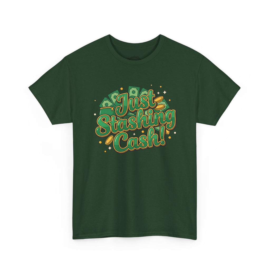 T‑Shirt — “Just Stashing Cash!” Retro Script Money Graphic Tee