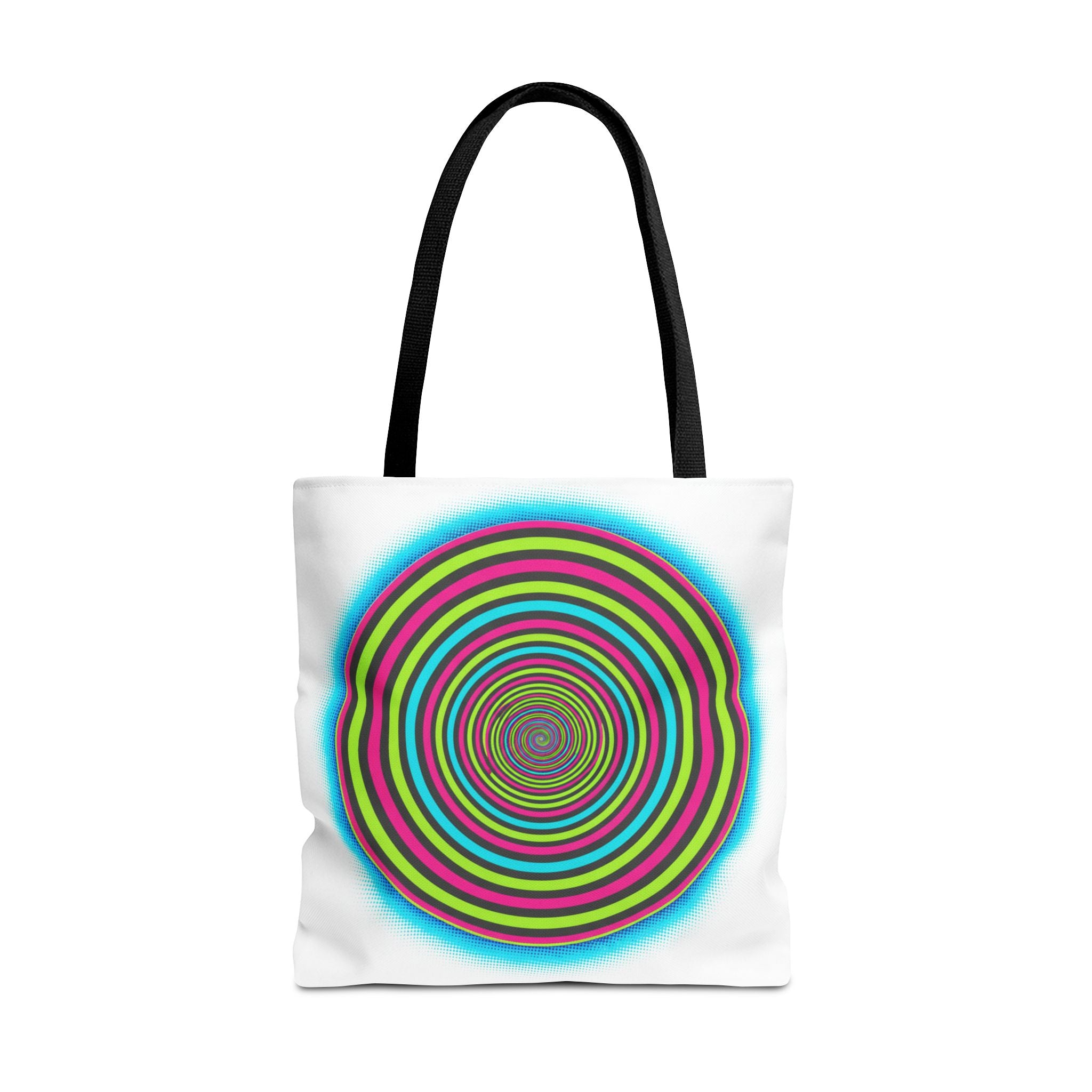 Psychedelic Spiral Tote Bag — Colorful Vortex All-Over Print Tote