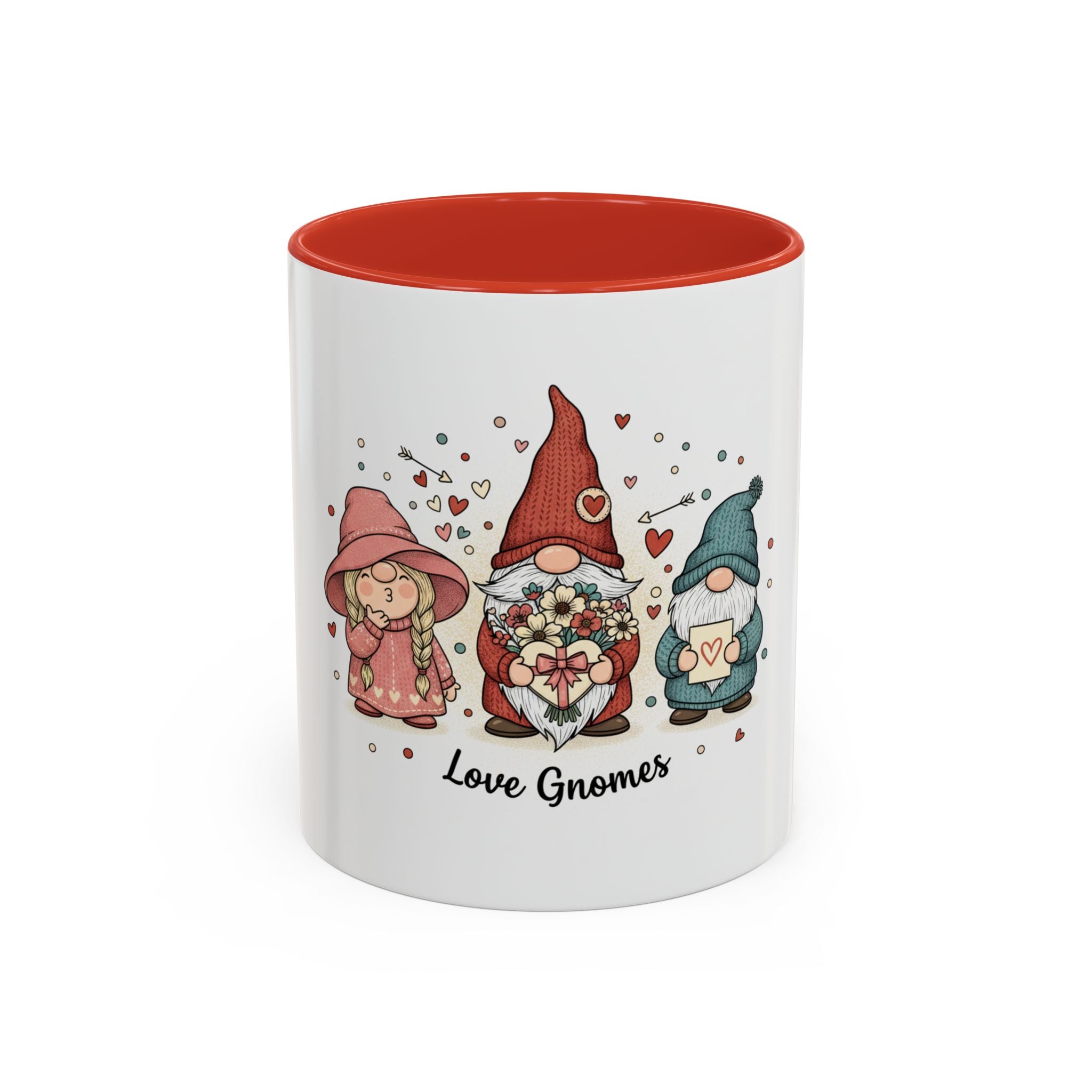 Love Gnomes Accent Coffee Mug — Cute Valentine Heart Gnome Tea Cup (11/15oz)
