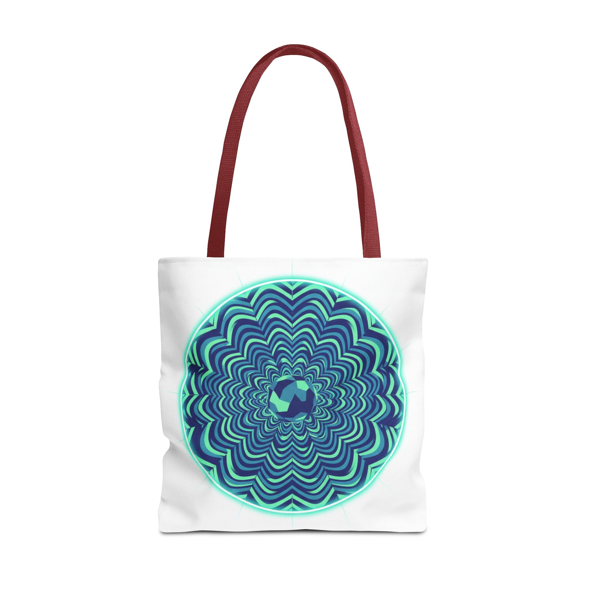 Psychedelic Mandala Tote Bag — Blue Green Optical Art All-Over Print
