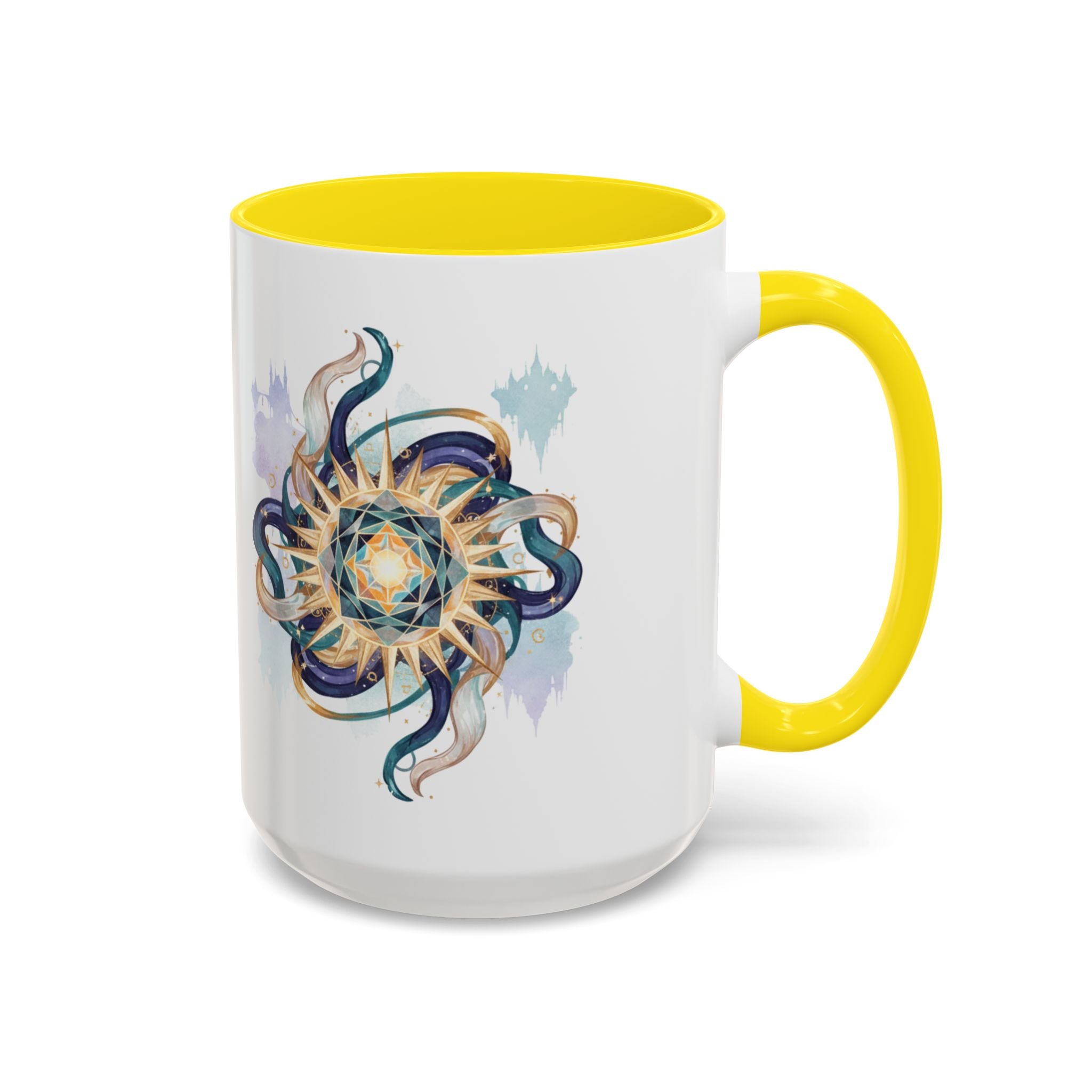 Celestial Nautilus Accent Coffee Mug — Ocean Sun Compass Art (11/15oz)
