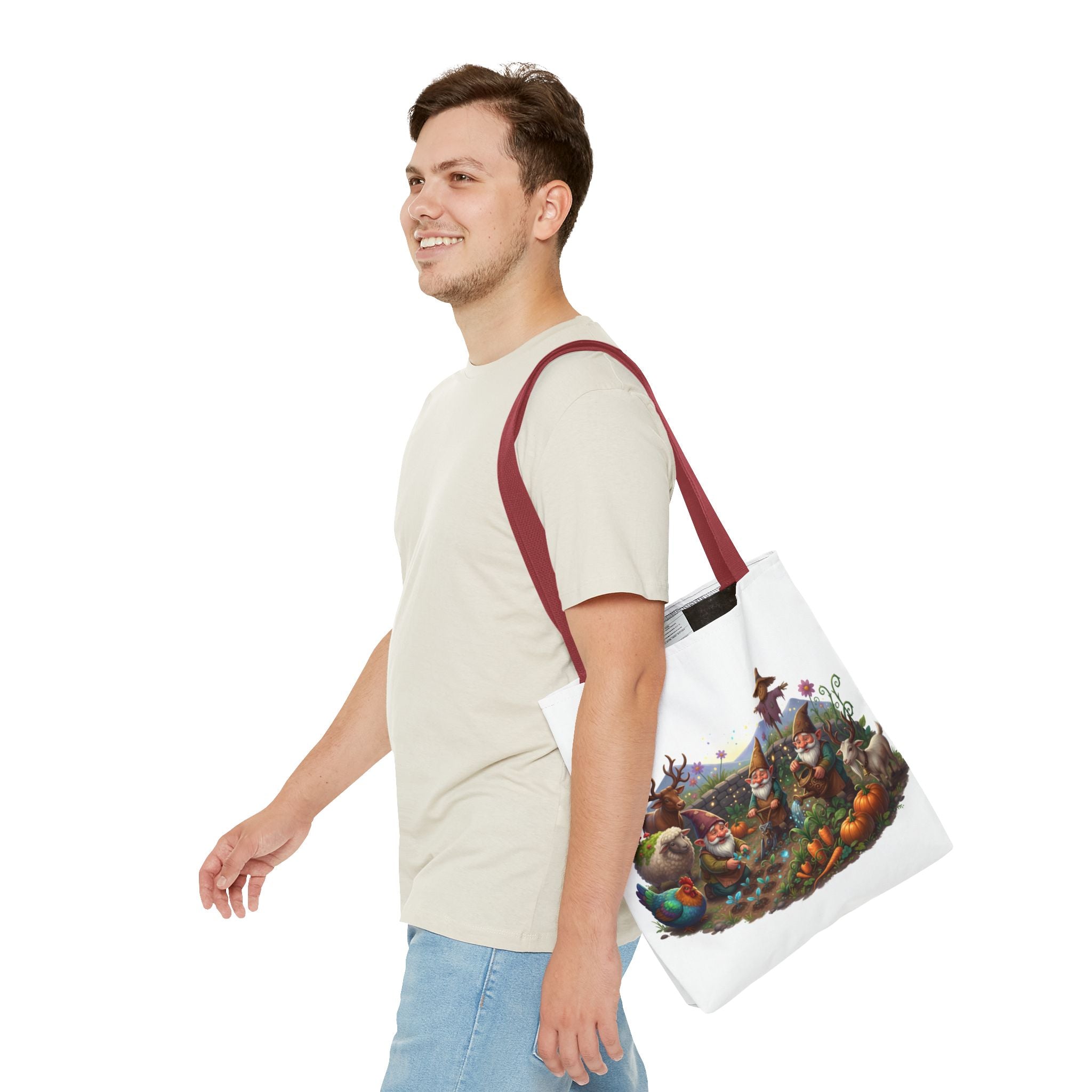 Gnome Garden Tote Bag — Whimsical Gnome & Pumpkin Illustration AOP Tote