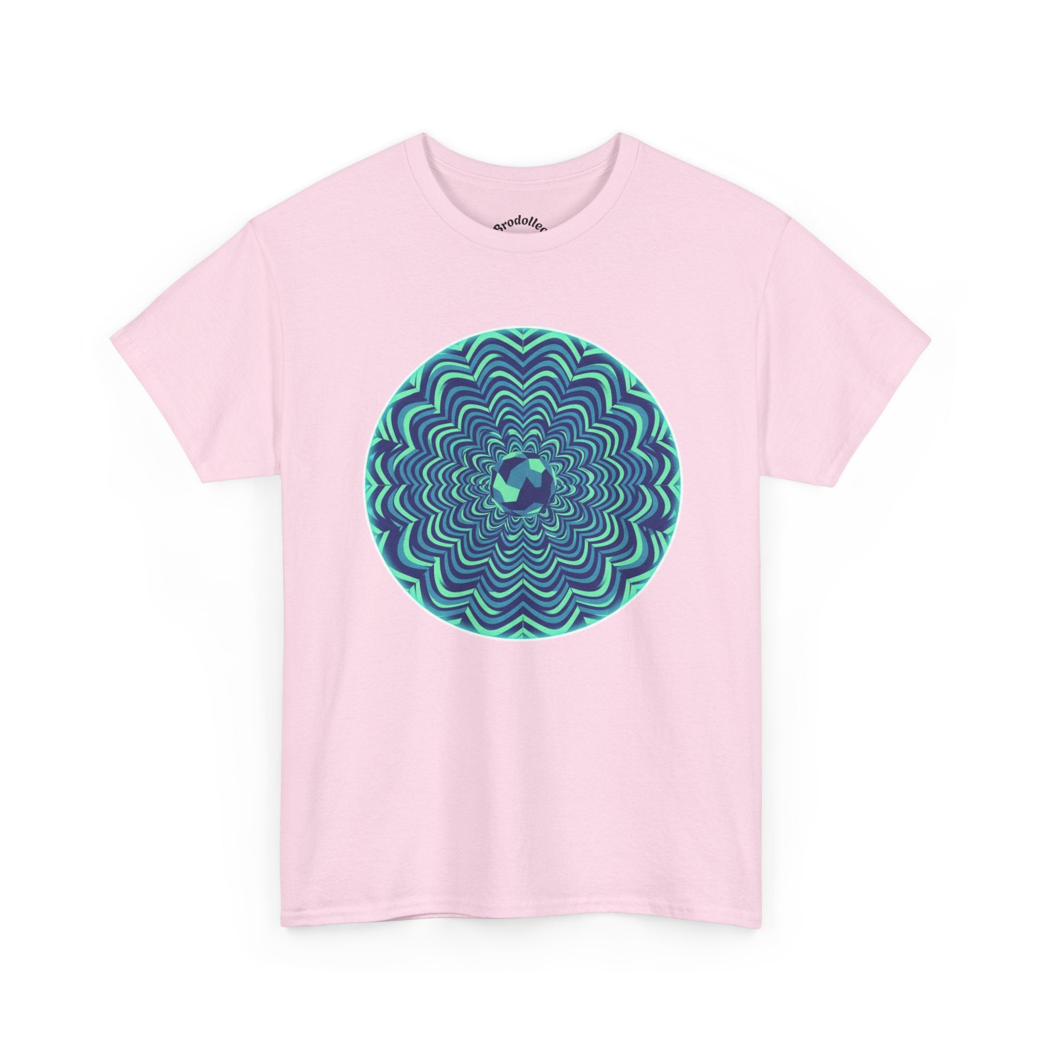 Psychedelic Mandala Tee — Blue Green Optical Spiral T-Shirt