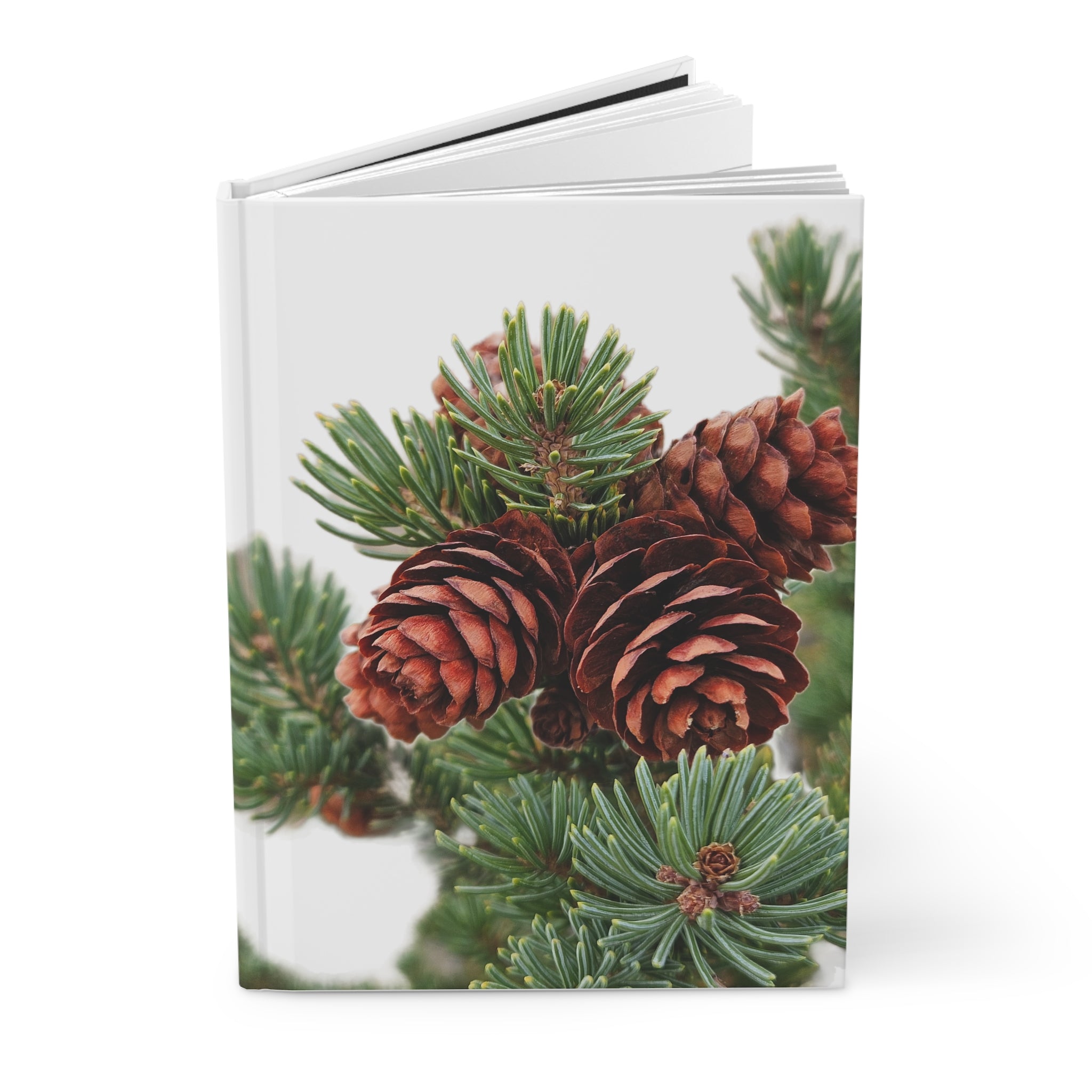 Pinecone Pine Branch Hardcover Journal — Rustic Winter Nature Notebook