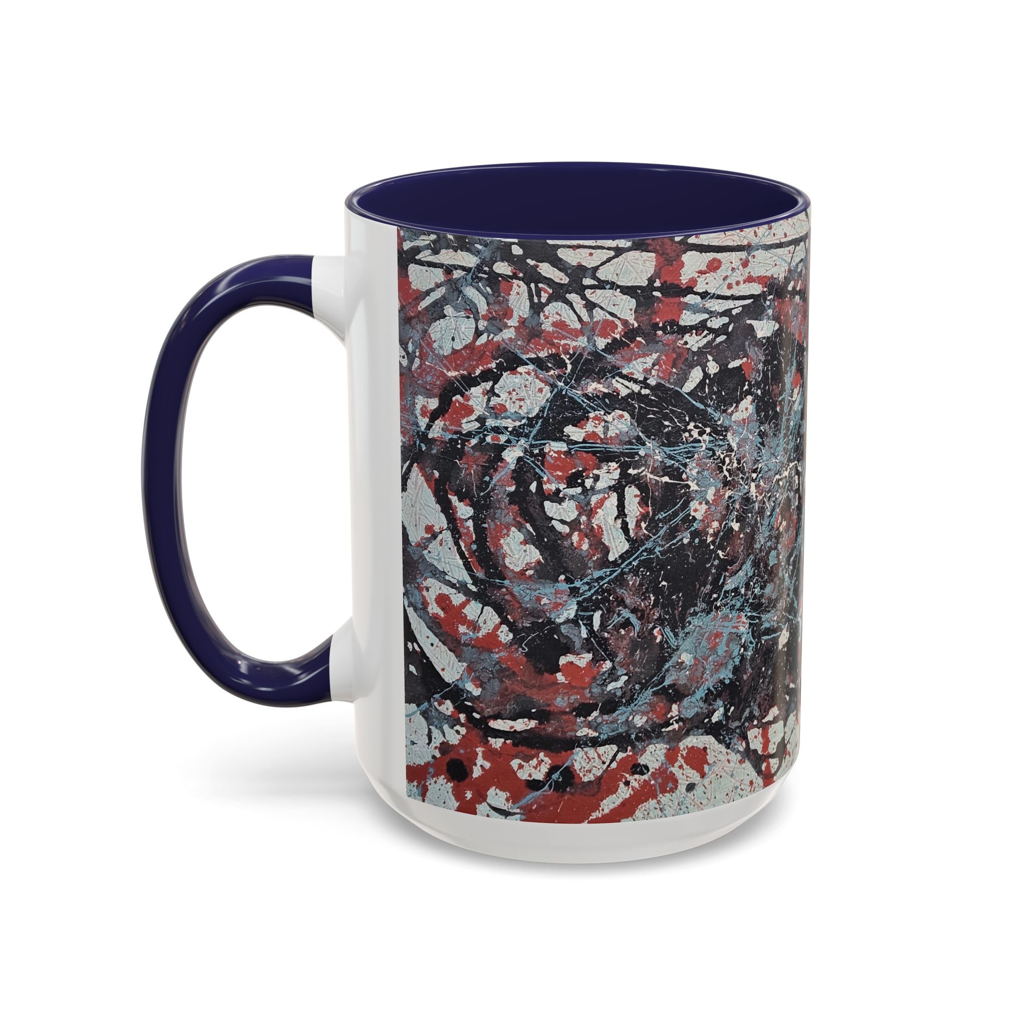 Abstract Splatter Accent Coffee Mug — Red, Black & White Artistic Design (11/15oz)