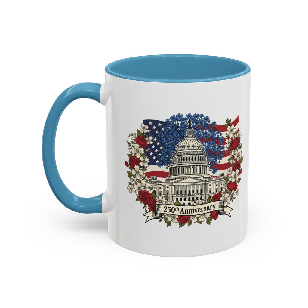 Capitol 250th Anniversary Accent Coffee Mug – Patriotic American Flag Floral Design (11/15oz)