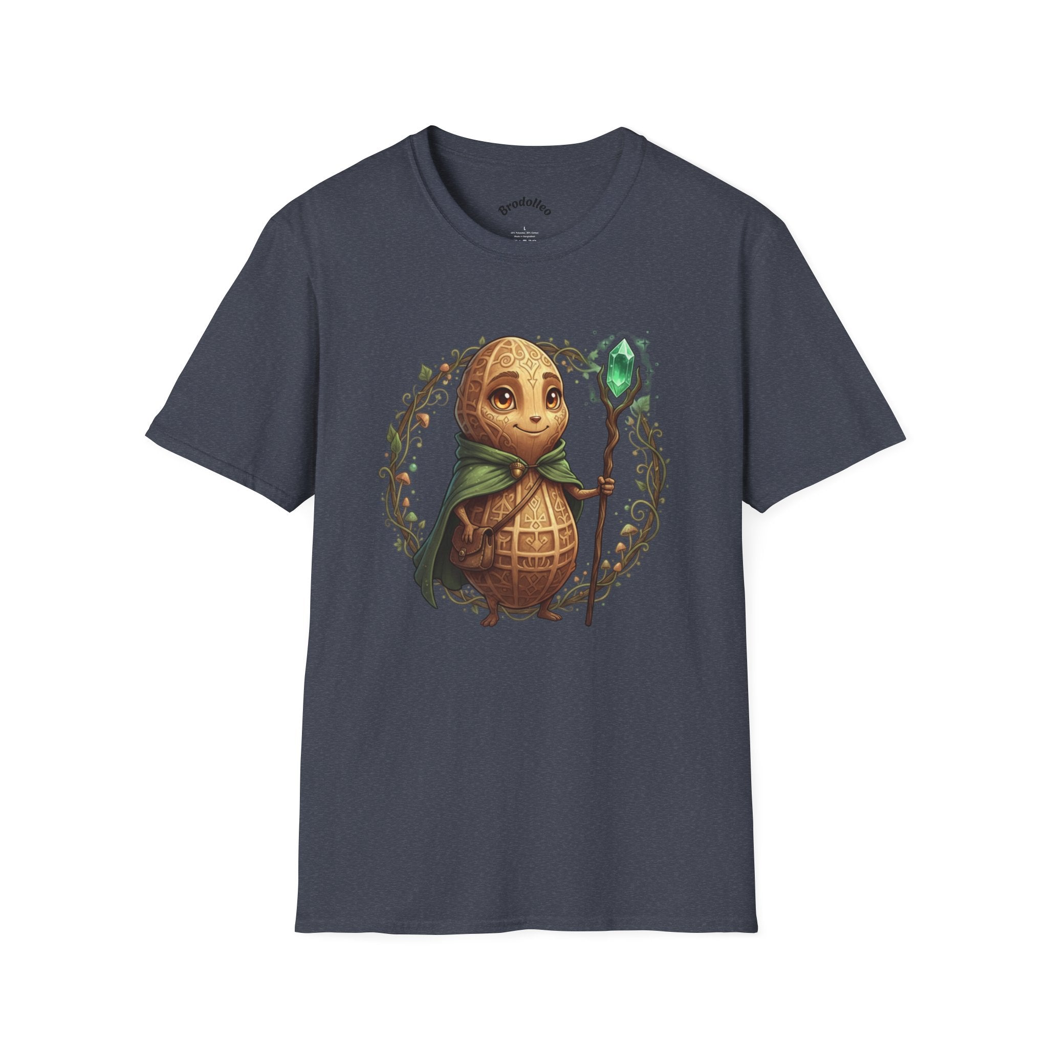 Fantasy Forest Wizard T-Shirt — Cute Turtle Mage with Emerald Staff