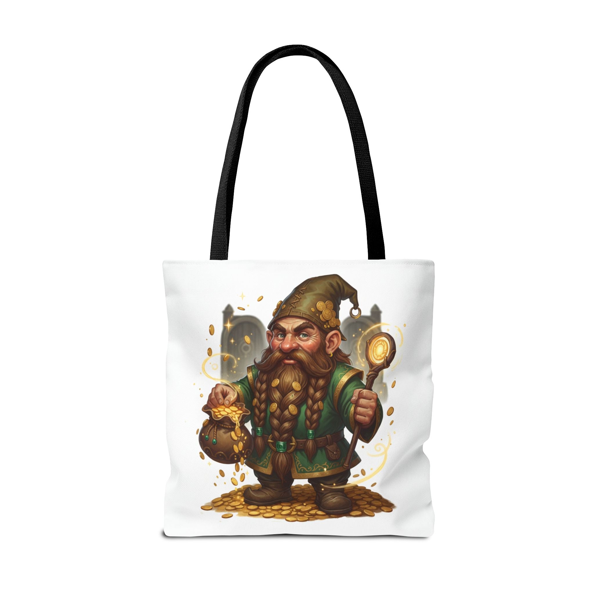 Gnome Goldkeeper Tote Bag – Fantasy Dwarf Coin Lover All-Over Print Tote