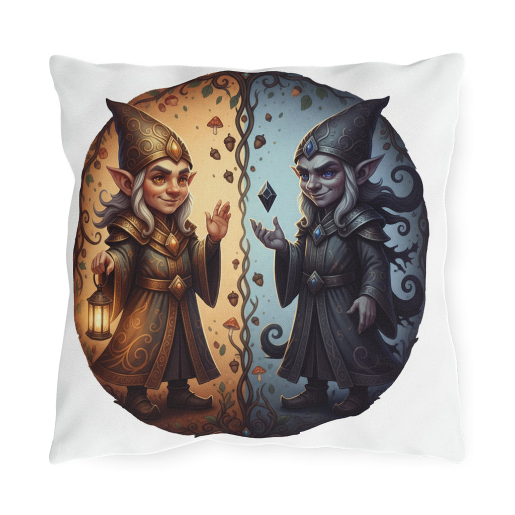 Gnome Day & Night Outdoor Pillow — Dual Light and Shadow Garden Cushion