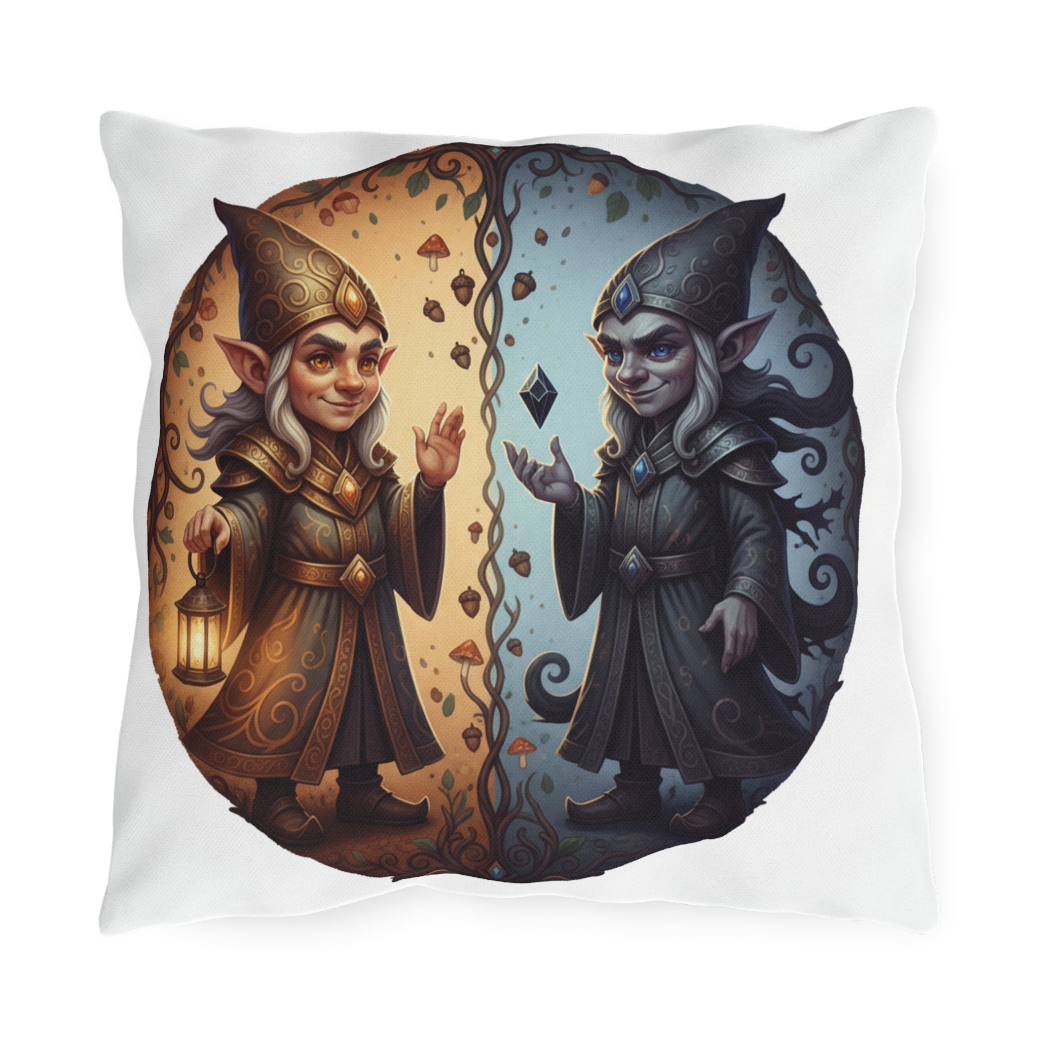 Gnome Day & Night Outdoor Pillow — Dual Light and Shadow Garden Cushion
