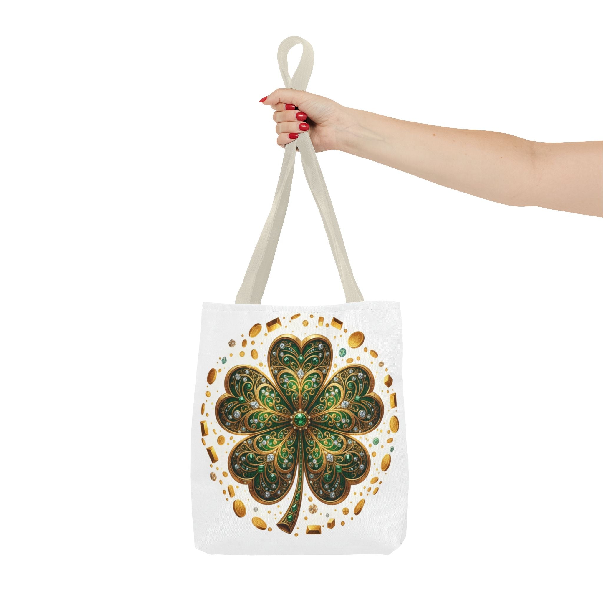 Celtic Shamrock Tote Bag — Green Four-Leaf Clover St. Patrick’s Day All-Over Print