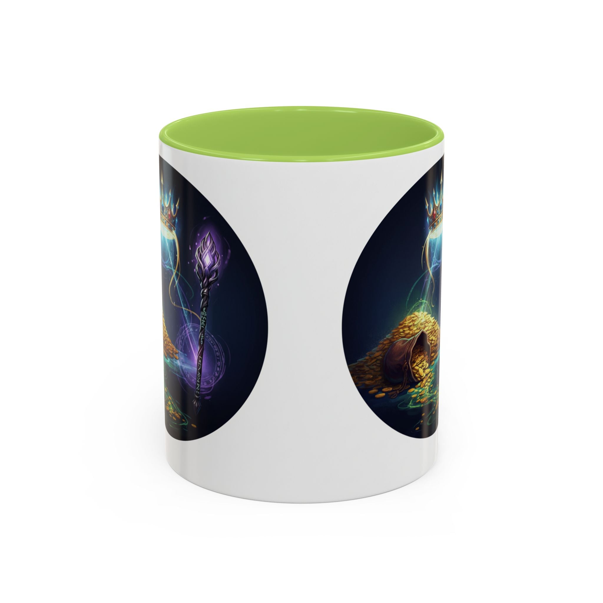 Magic Crown Coffee Mug — Fantasy Wizard Staff & Spilled Gold Accent Mug (11/15 oz)