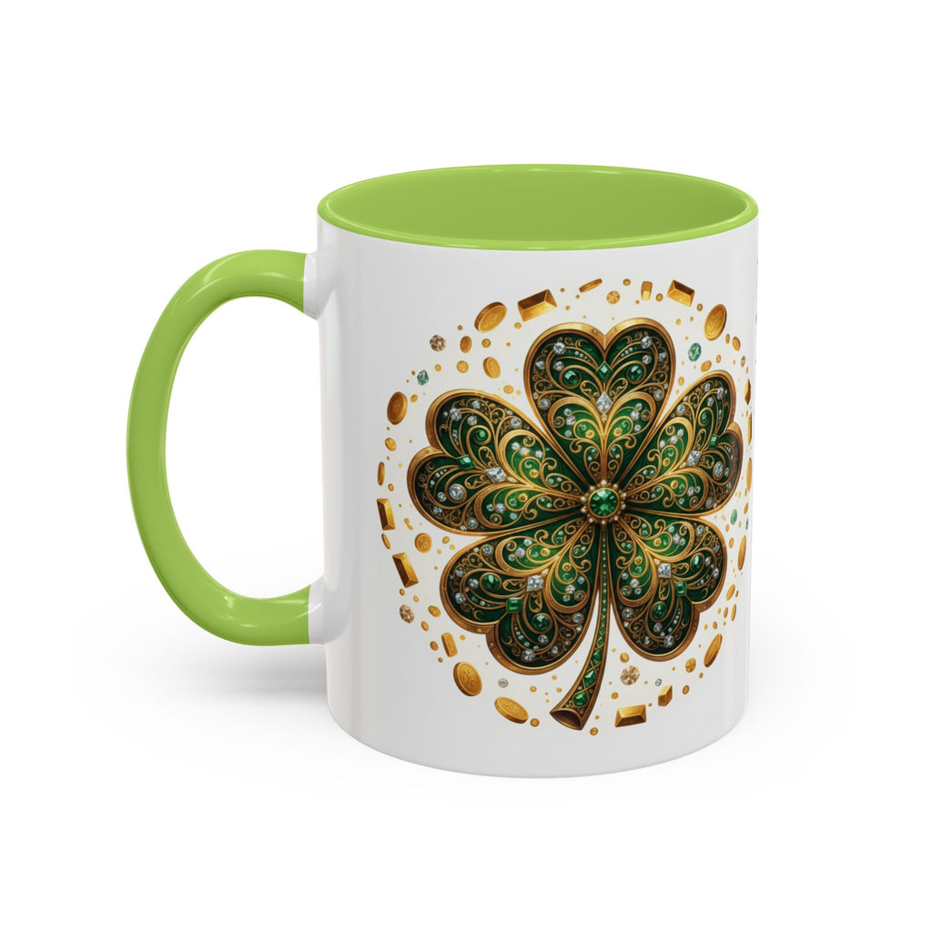 St. Patrick's Shamrock Coffee Mug — "Money Flows to Me" Lucky Charm Accent Mug