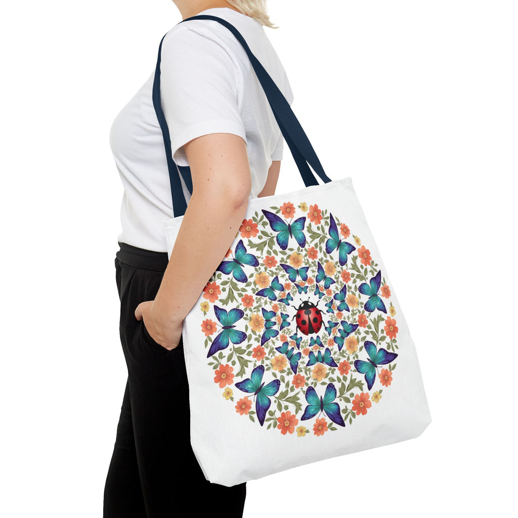 Butterfly & Ladybug Floral Tote Bag – Boho Mandala AOP Beach & Market Bag