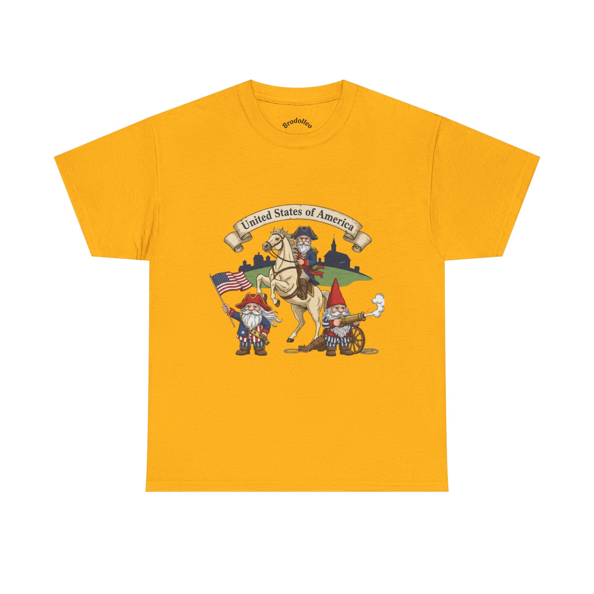 Patriotic Gnome & Horse Tee — "United States of America" Graphic T-Shirt