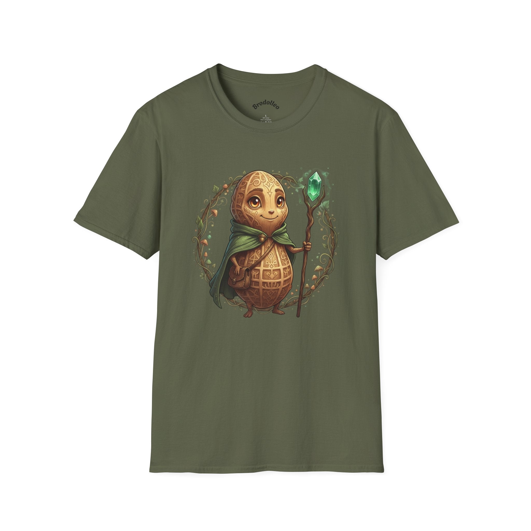 Fantasy Forest Wizard T-Shirt — Cute Turtle Mage with Emerald Staff
