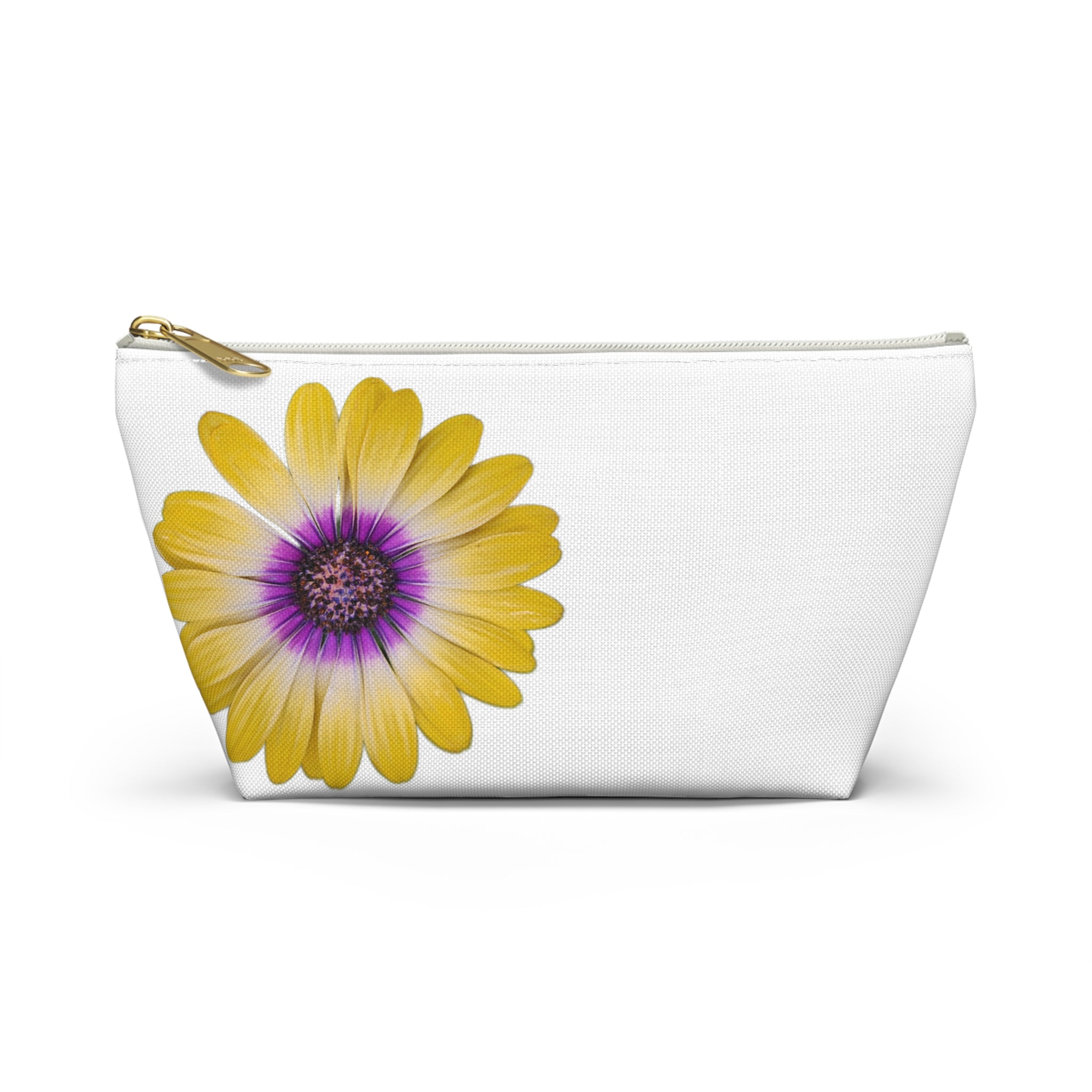 Yellow Purple Daisy Accessory Pouch — Floral Makeup Bag with T-Bottom