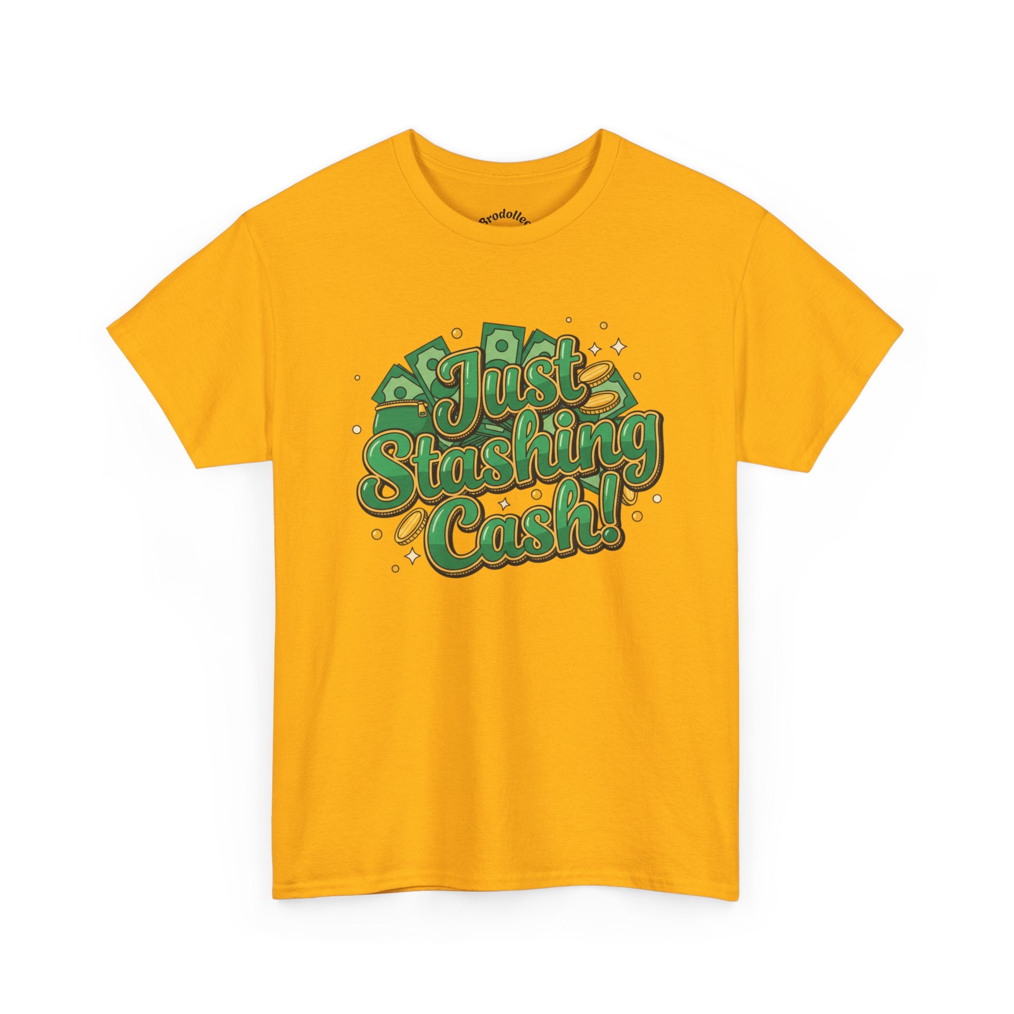 T‑Shirt — “Just Stashing Cash!” Retro Script Money Graphic Tee