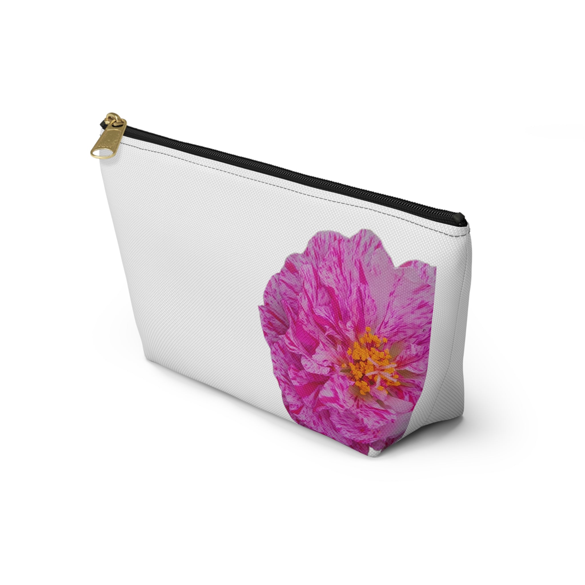 Pink Peony Accessory Pouch — Floral T‑Bottom Makeup Bag