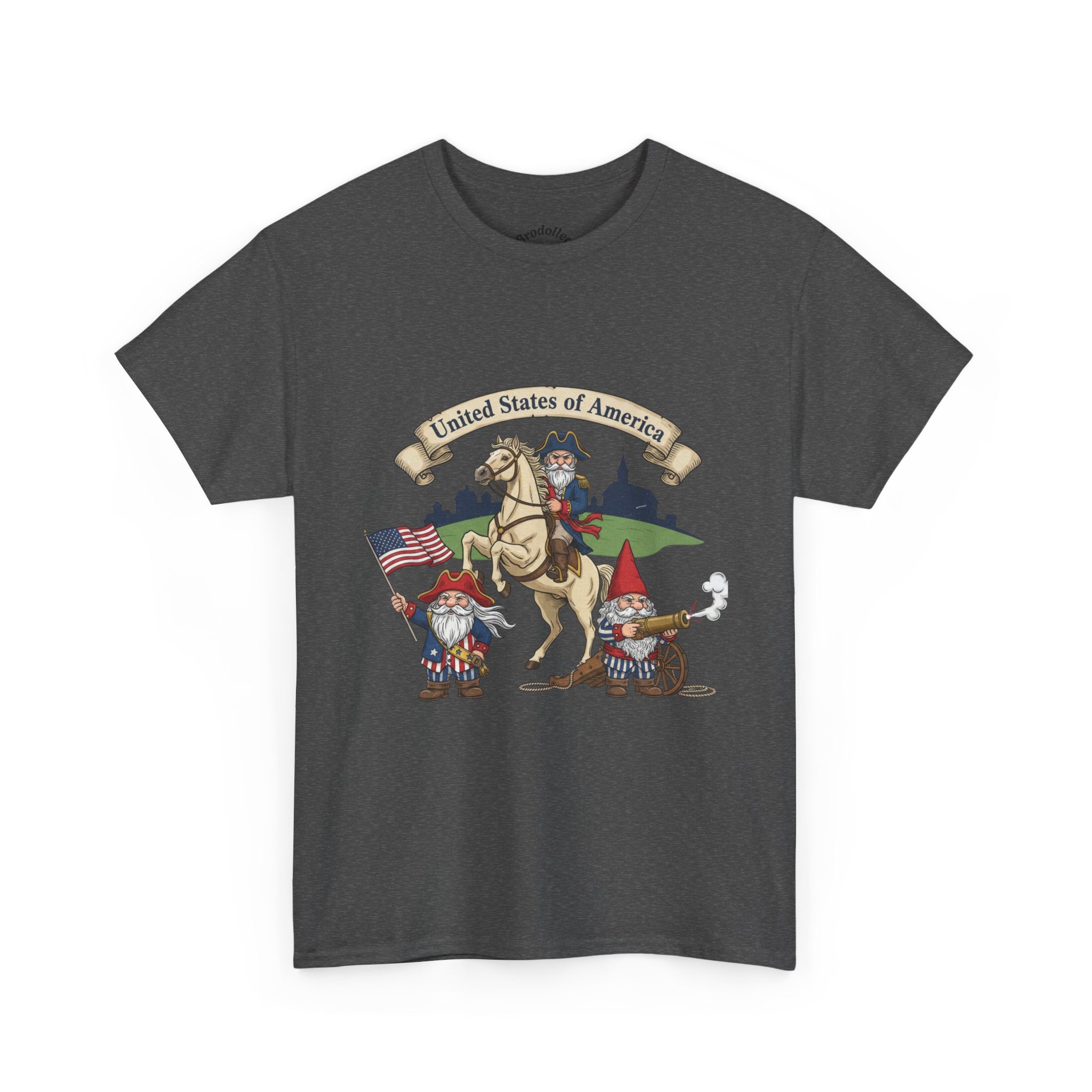Patriotic Gnome & Horse Tee — "United States of America" Graphic T-Shirt
