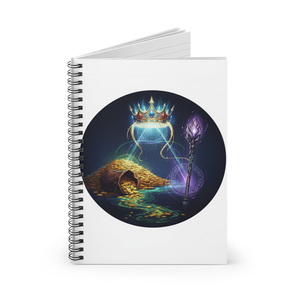 Fantasy Treasure Spiral Notebook — Crown, Gold & Wizard Staff Ruled Journal