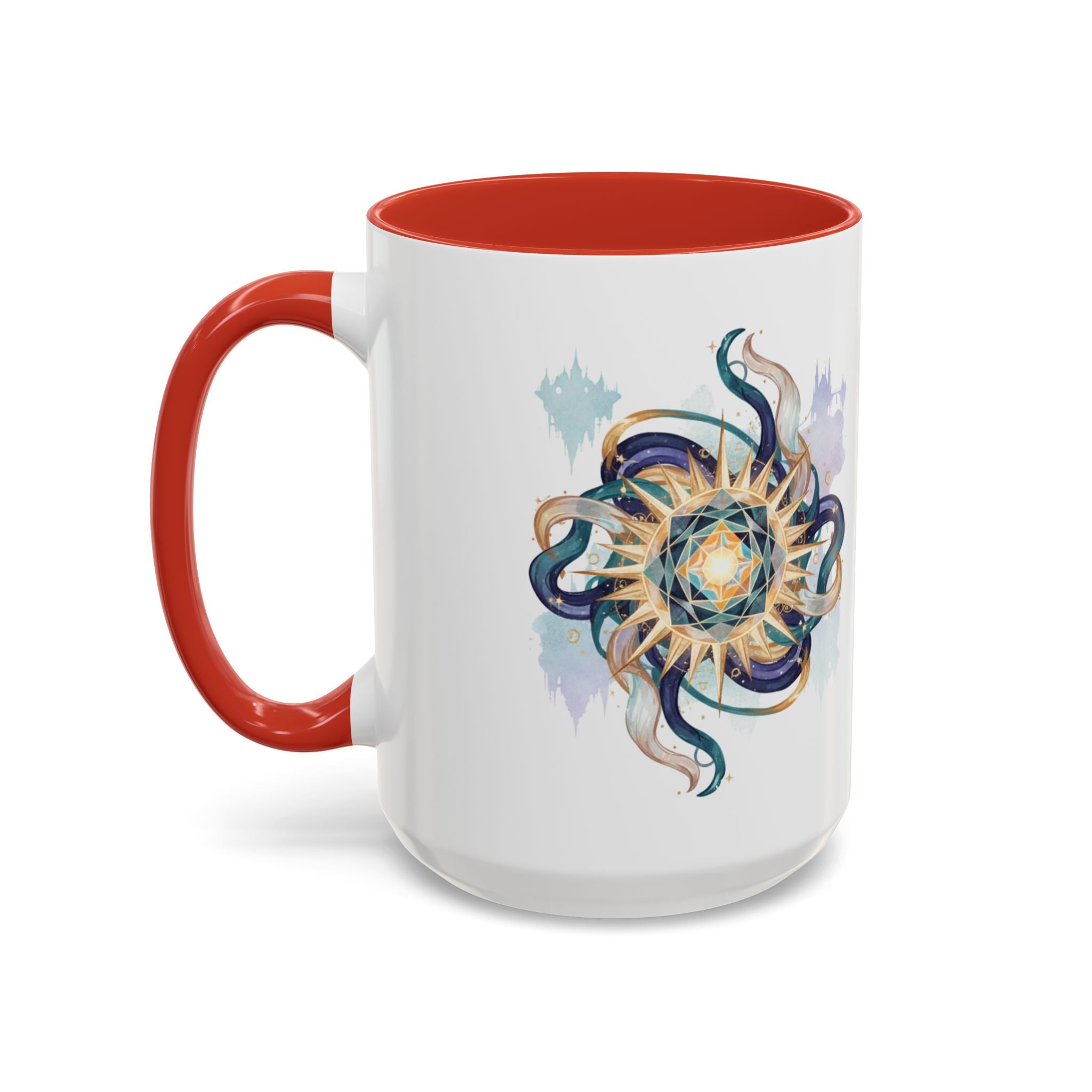 Celestial Nautilus Accent Coffee Mug — Ocean Sun Compass Art (11/15oz)