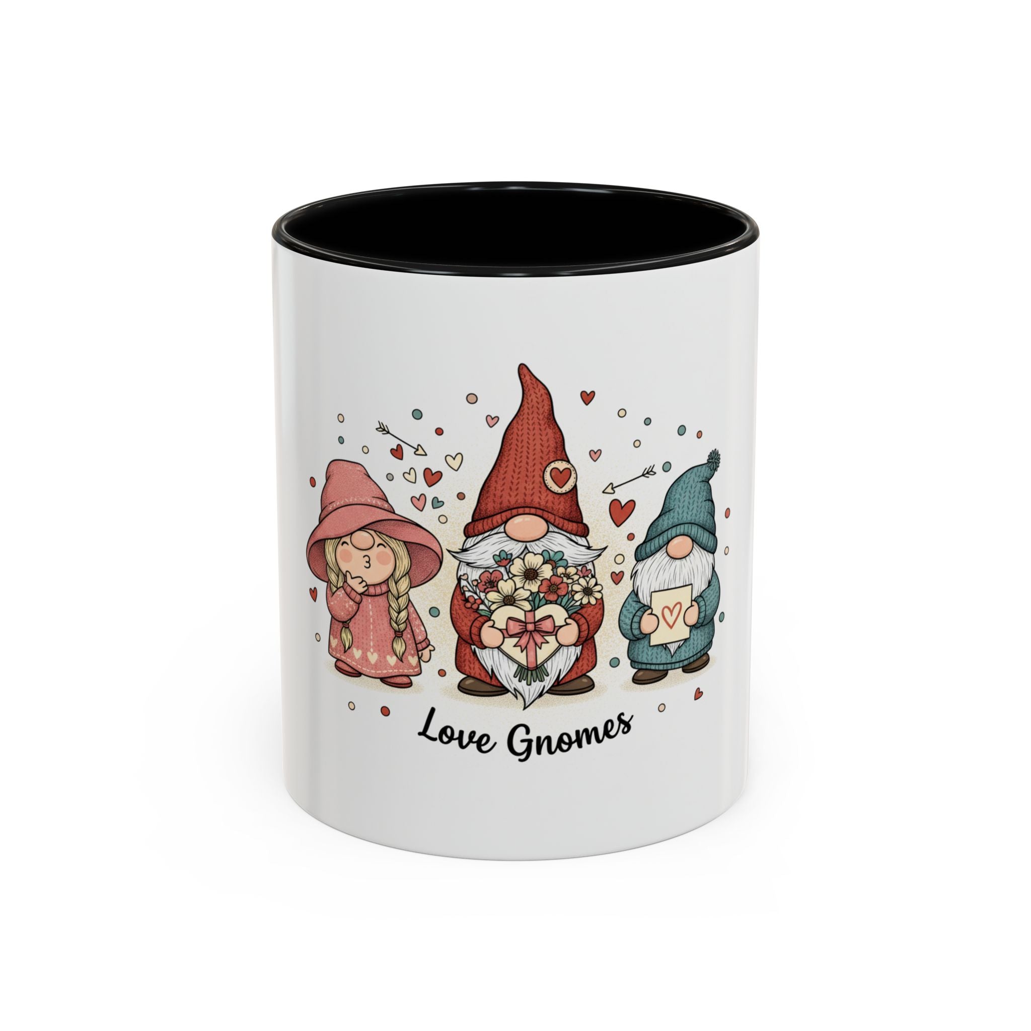 Love Gnomes Accent Coffee Mug — Cute Valentine Heart Gnome Tea Cup (11/15oz)