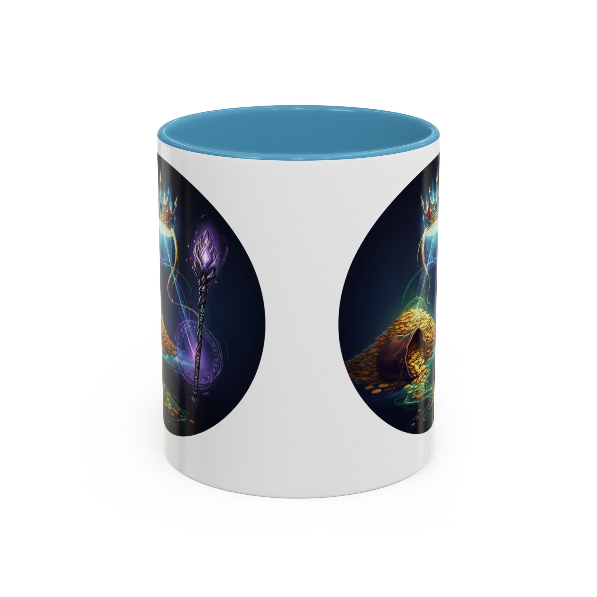 Magic Crown Coffee Mug — Fantasy Wizard Staff & Spilled Gold Accent Mug (11/15 oz)