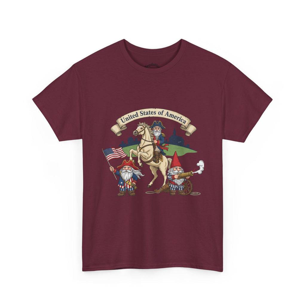 Patriotic Gnome & Horse Tee — "United States of America" Graphic T-Shirt
