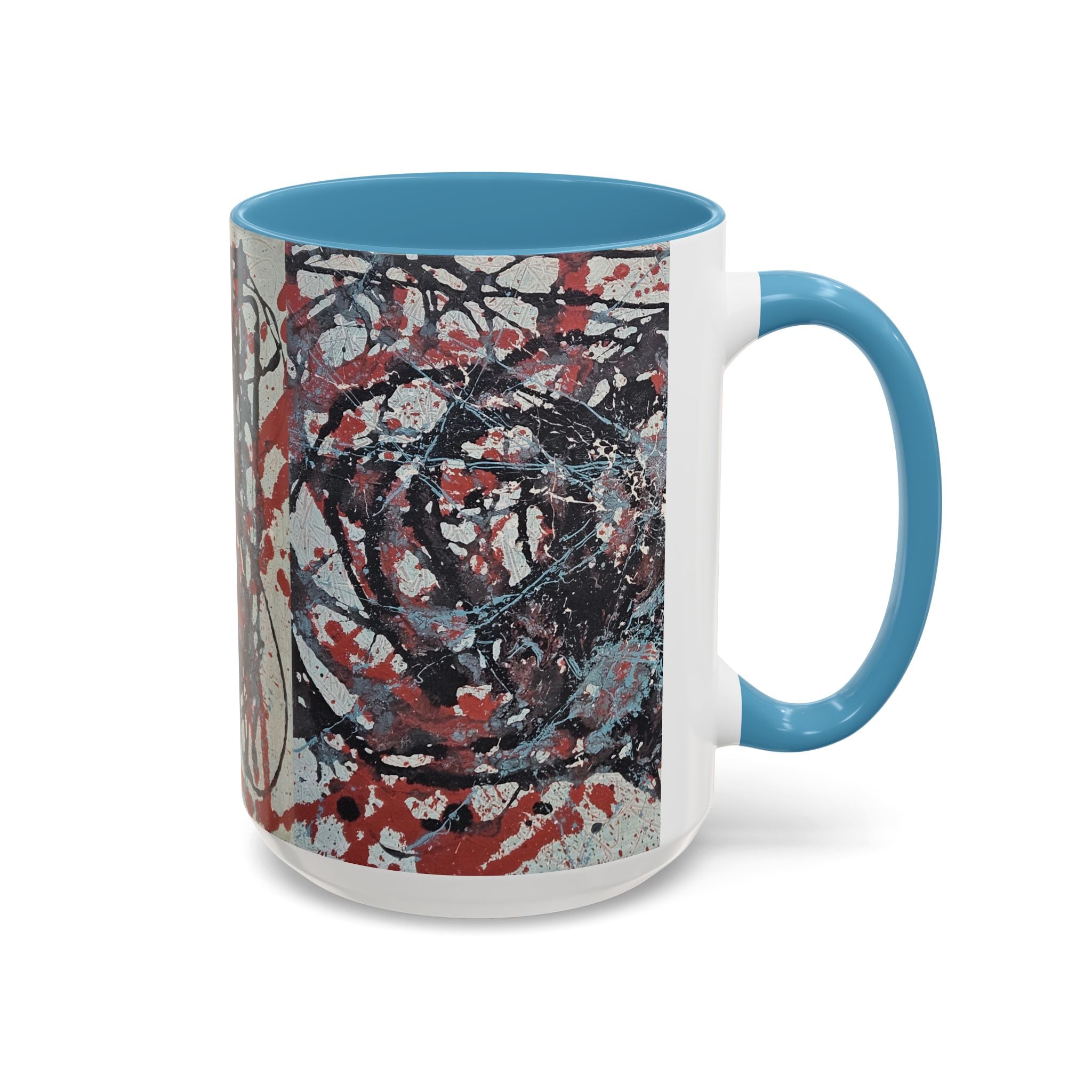 Abstract Splatter Accent Coffee Mug — Red, Black & White Artistic Design (11/15oz)