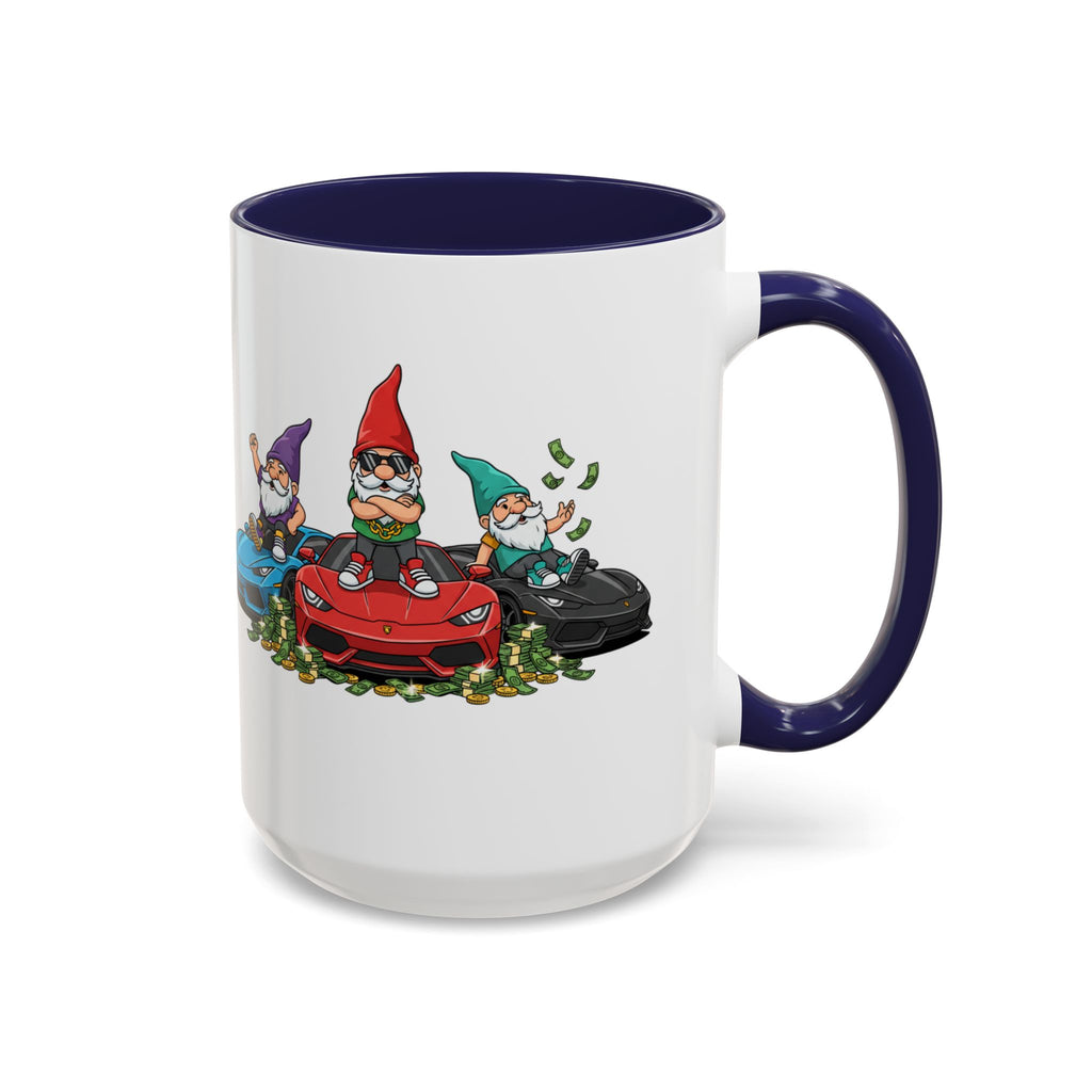 Gnome Car Crew Accent Coffee Mug — Racing Gnomes with Sports Cars (11/15oz)