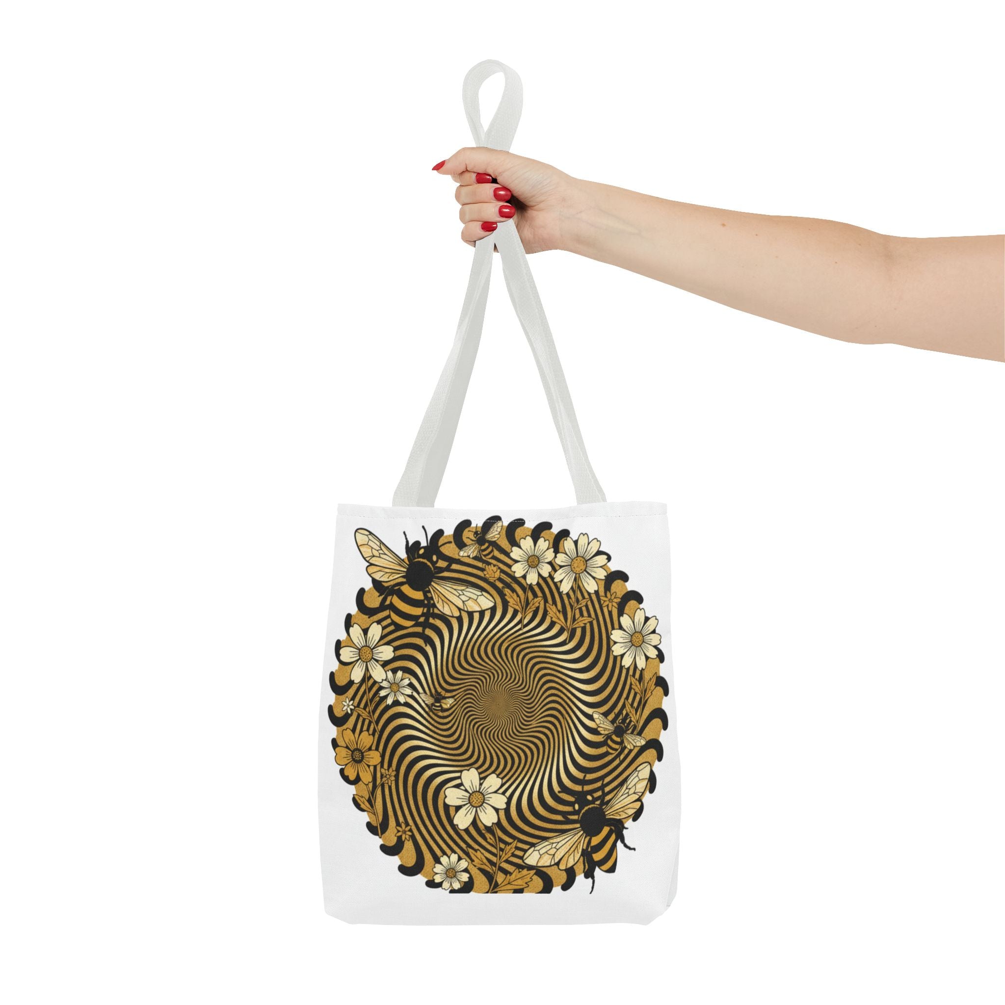 Bee Floral Spiral Tote Bag — Vintage Honeybee Floral Swirl Design