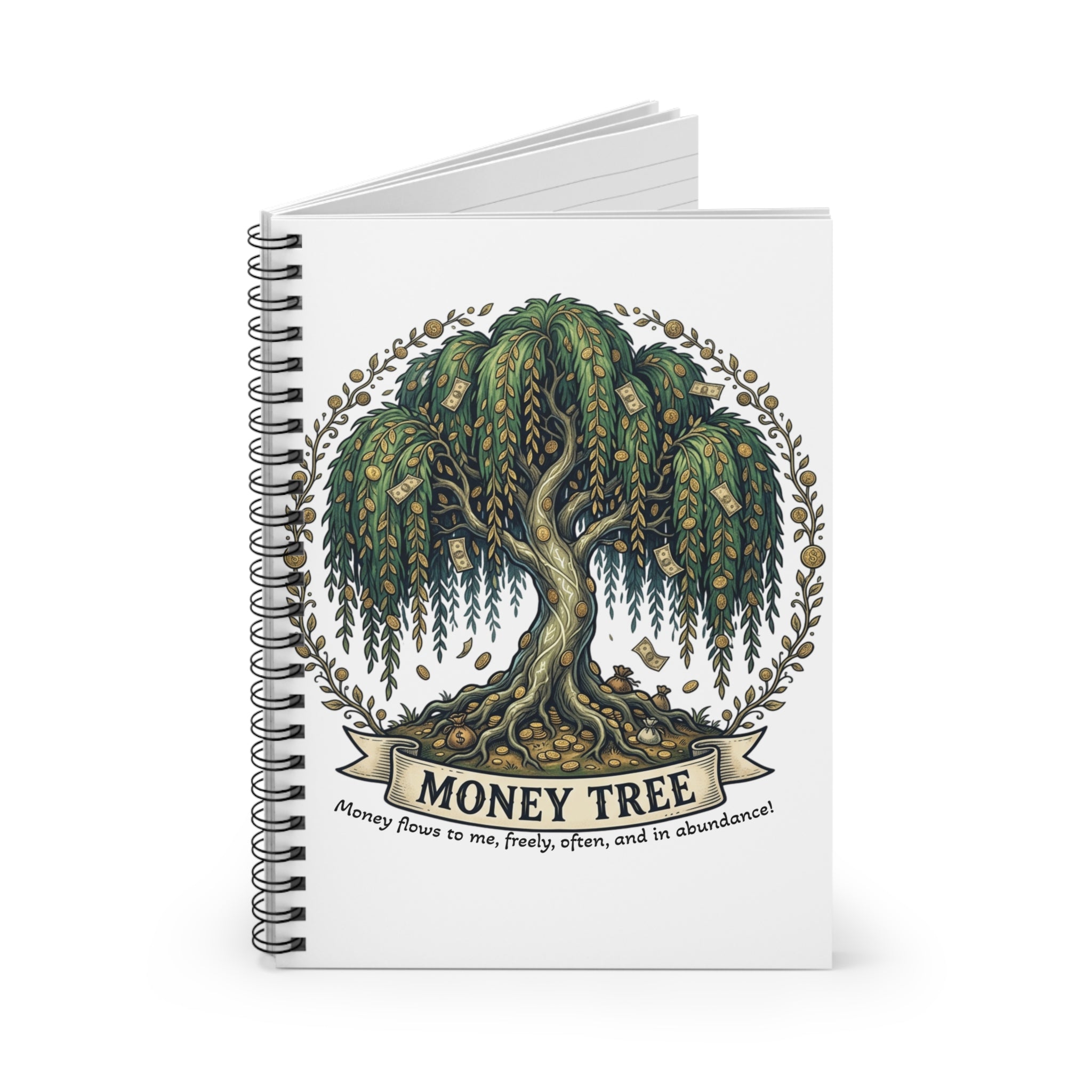 Money Tree Spiral Notebook — Ruled Journal with Prosperity Illustration