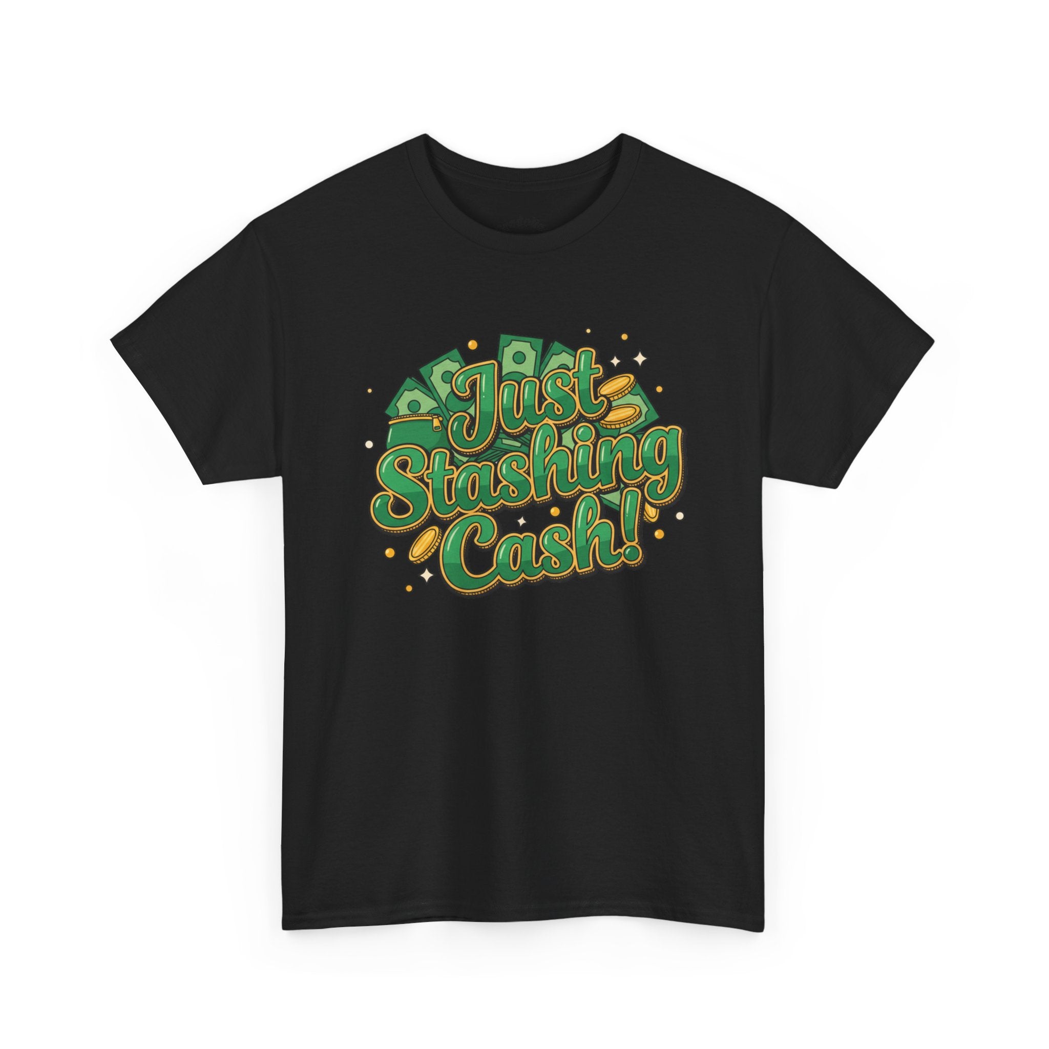 T‑Shirt — “Just Stashing Cash!” Retro Script Money Graphic Tee